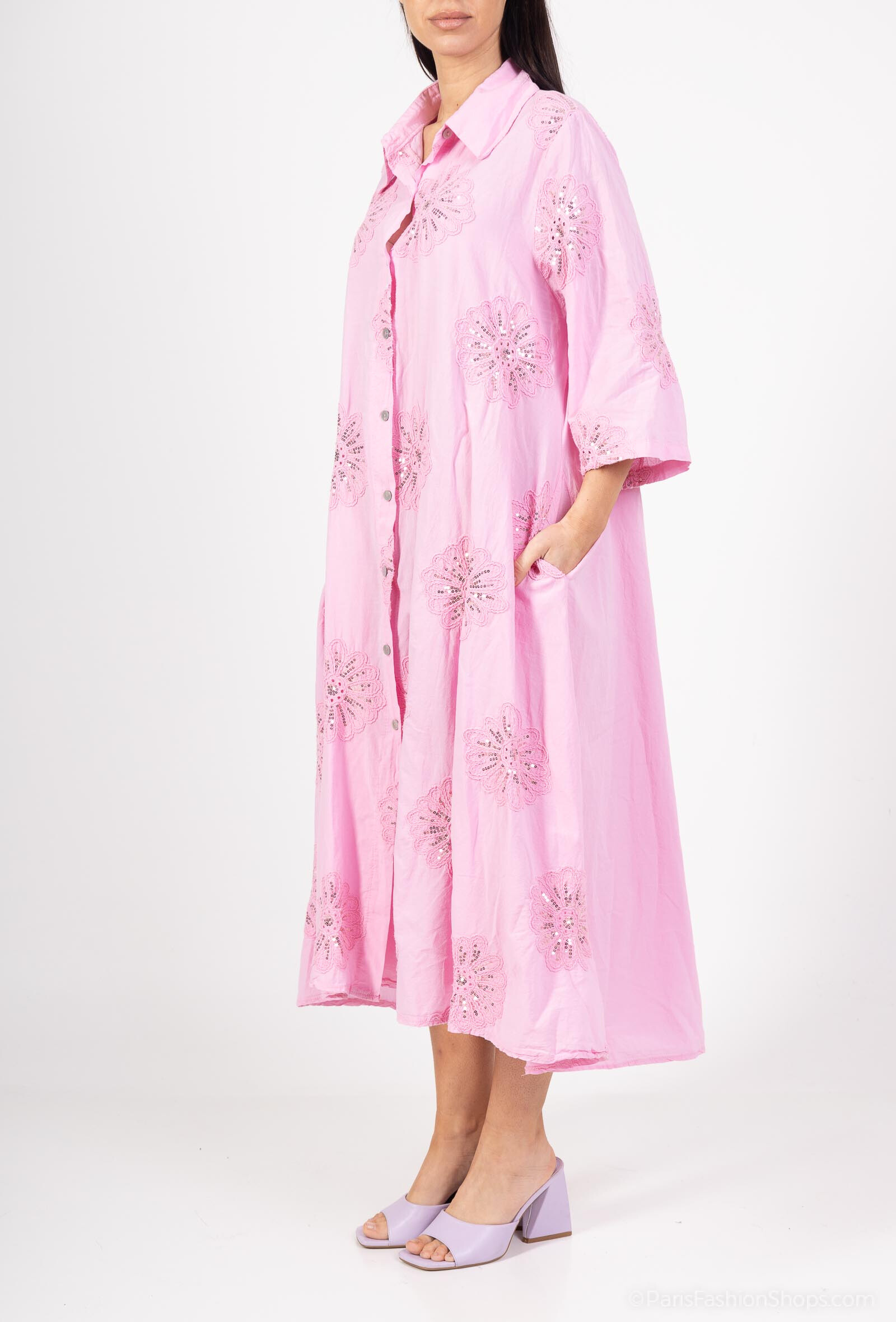 Wholesaler Saison du vent - Long shirt dress. Paillette embroidery
