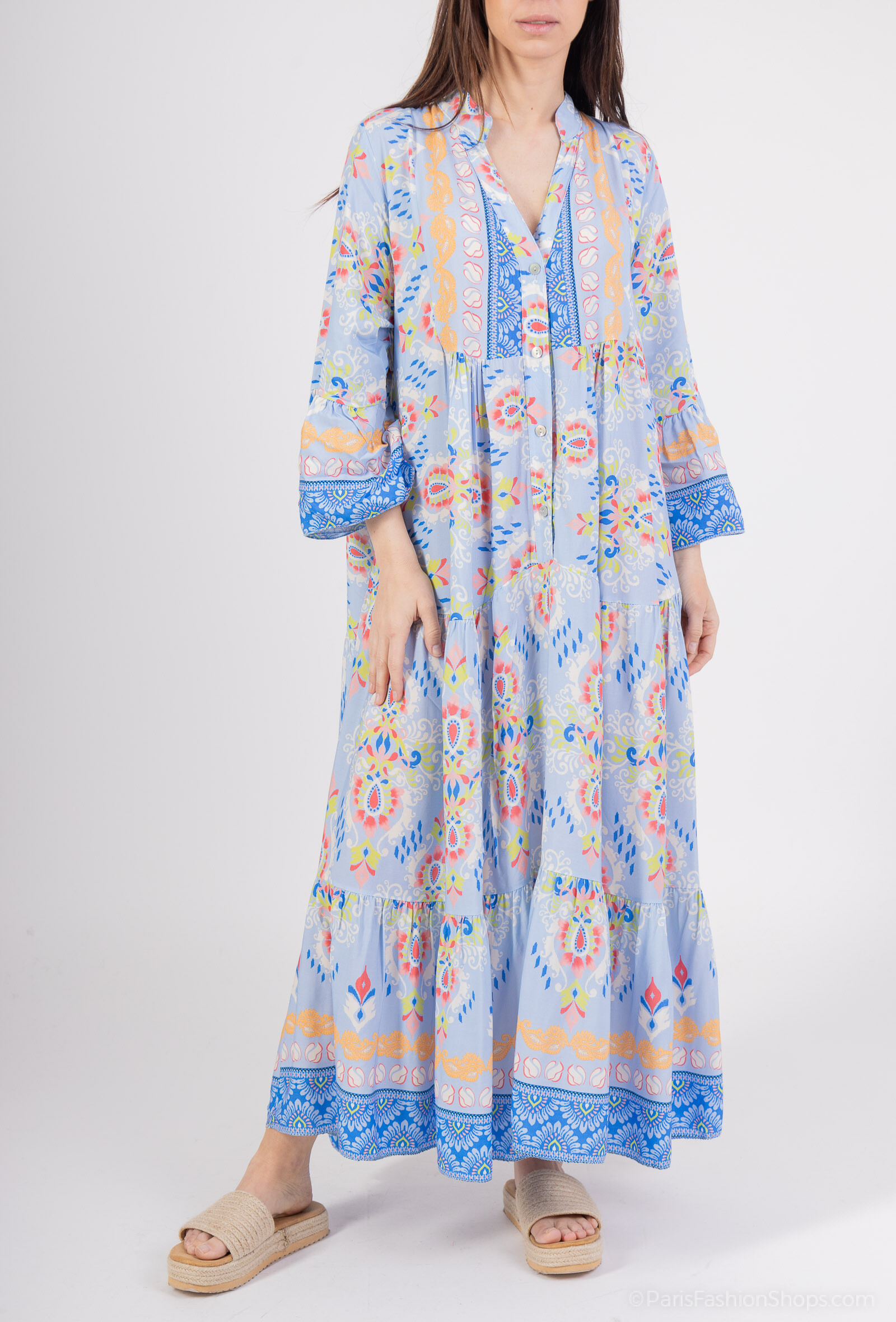 Wholesaler Saison du vent - Long Dress Print Boutonne