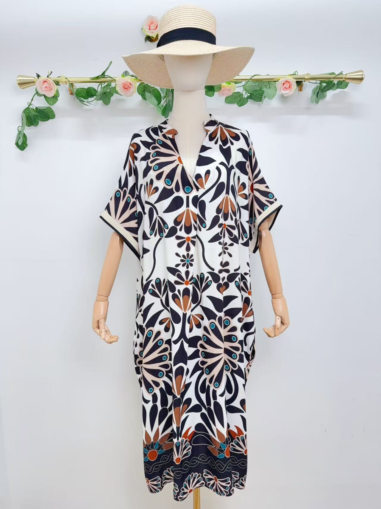 Wholesaler Saison du vent - Short Sleeve Printed Dress With Pocket