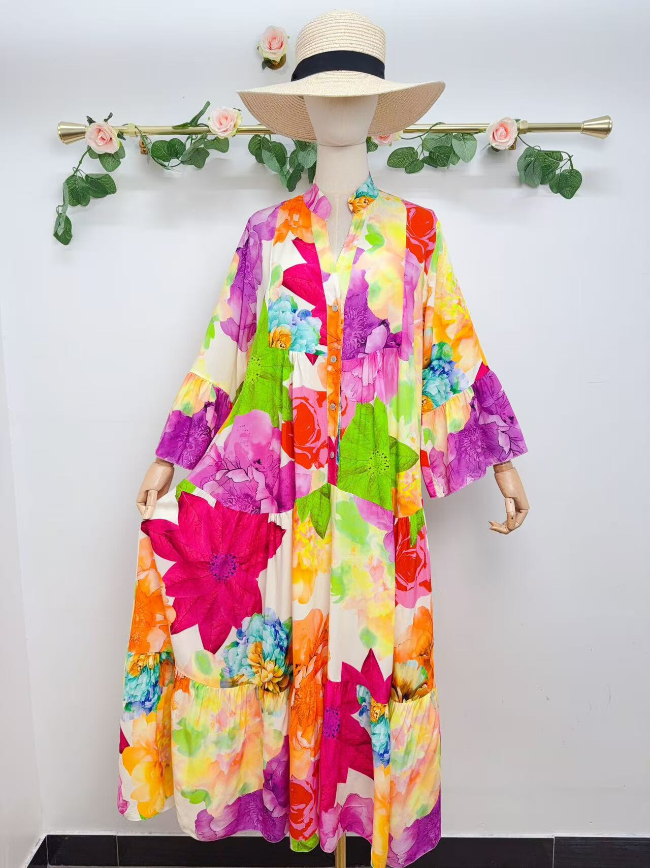 Wholesaler Saison du vent - Long Dress Print Boutonne