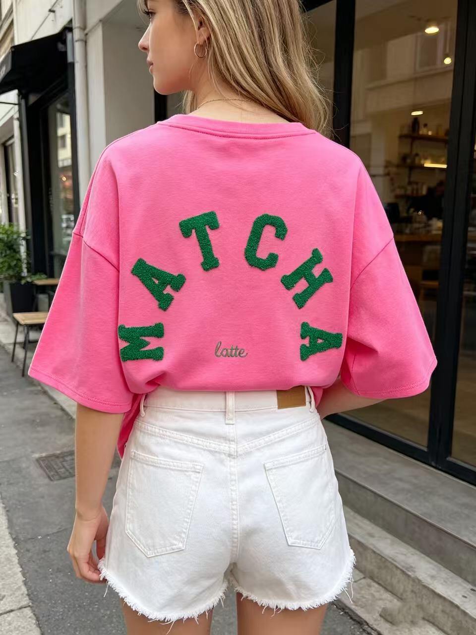 Grossiste Saison du vent - Sweat manche court. broderie dans le dos "matcha"