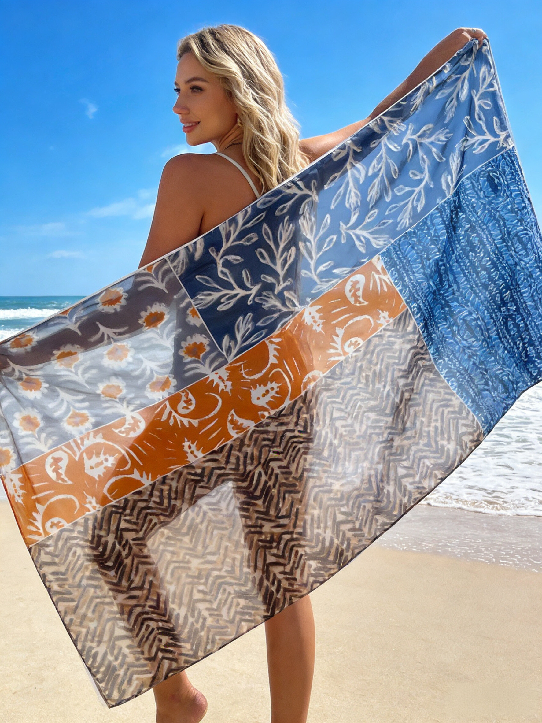 Mayorista Sandy Paris - Pareo de algodón con estampado de flores multicolor