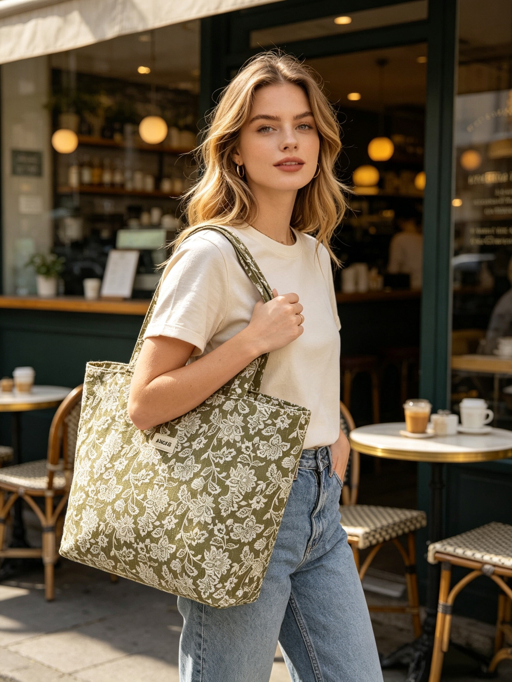 Mayorista Sandy Paris - Bolso tote de algodón estampado con cremallera y la palabra 'AMOR'