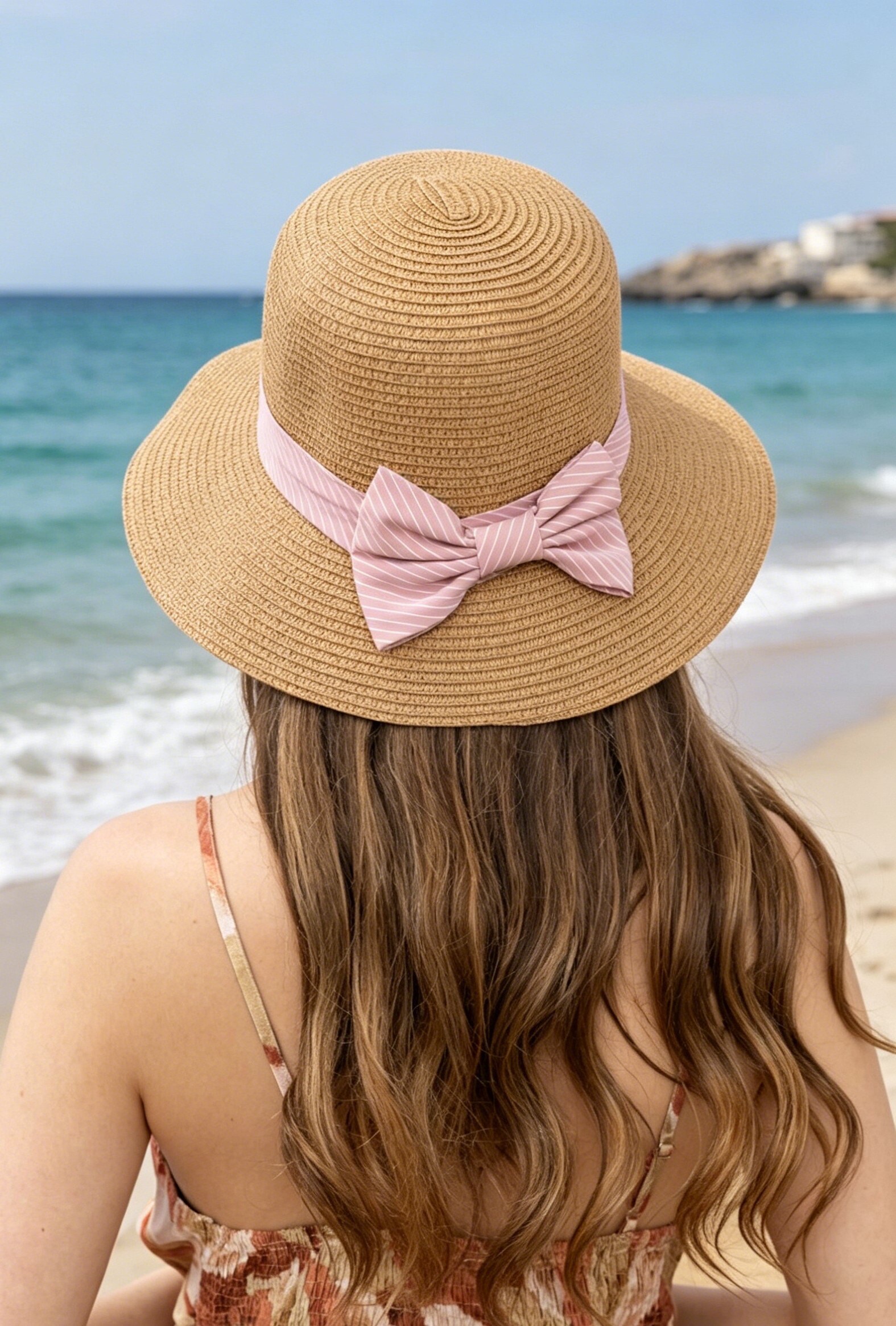 Mayorista Sandy Paris - Sombrero de paja con pajarita a rayas
