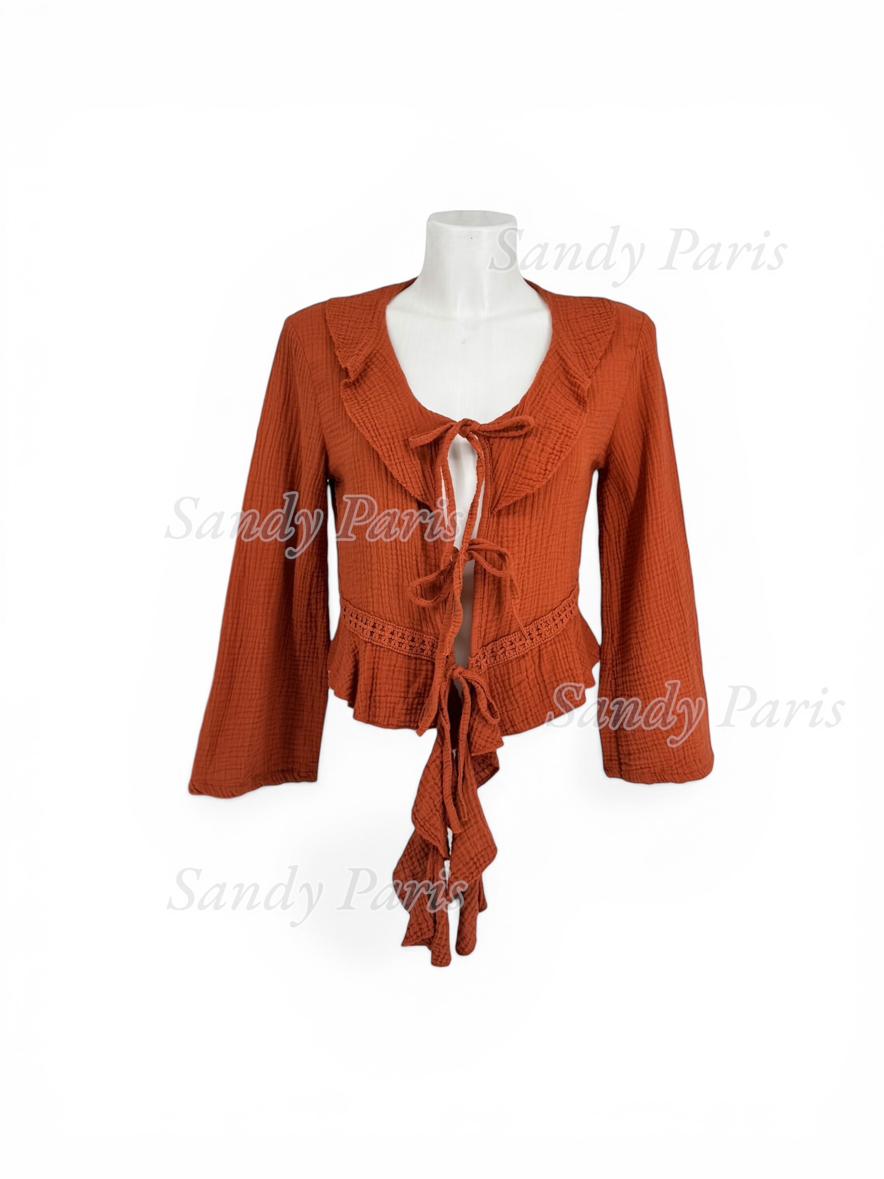 Grossista Sandy Paris - Top in garza di cotone da annodare – Colletto con volant