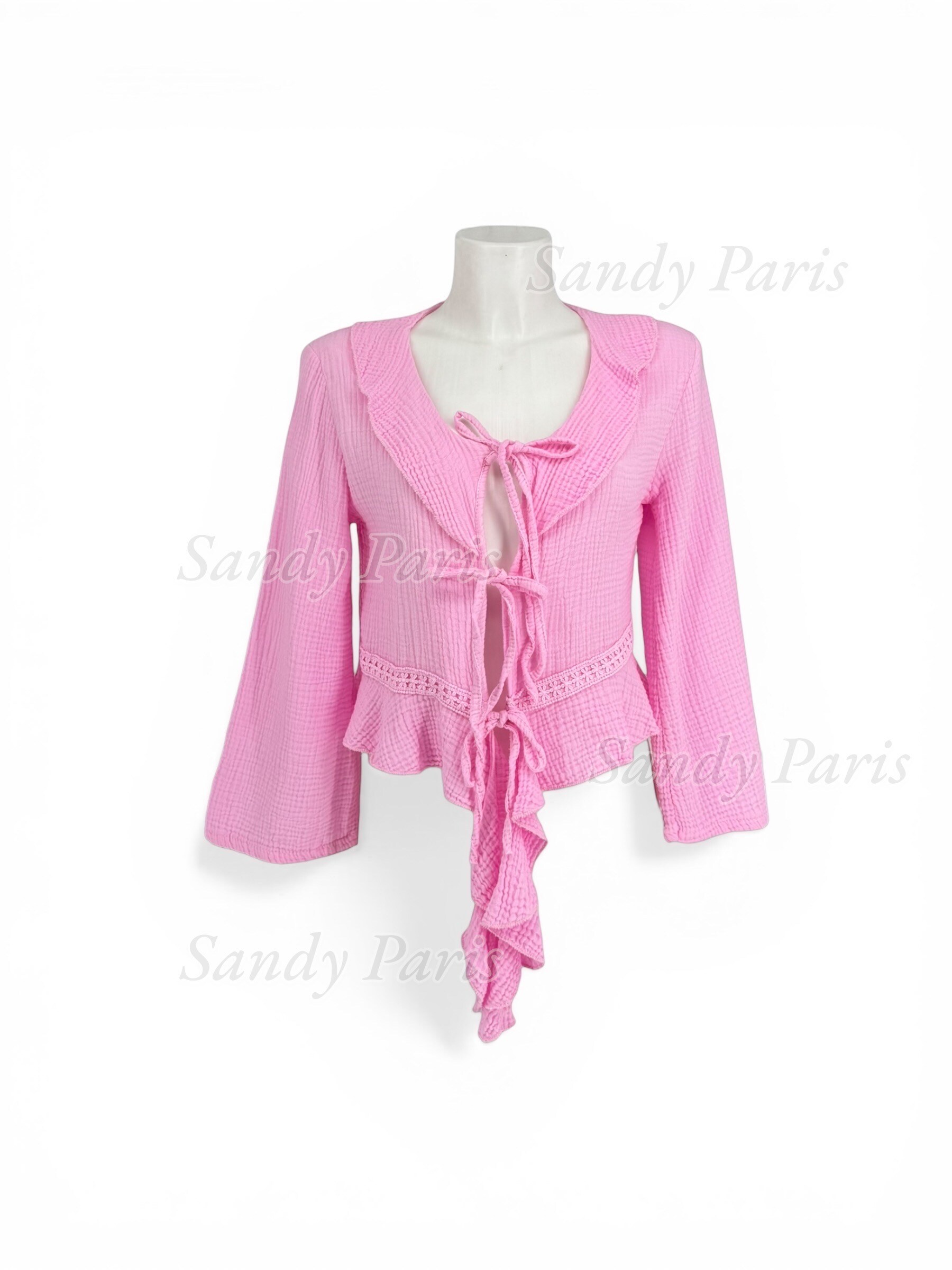 Großhändler Sandy Paris - Baumwoll-Gaze-Top zum Binden – Rüschenkragen