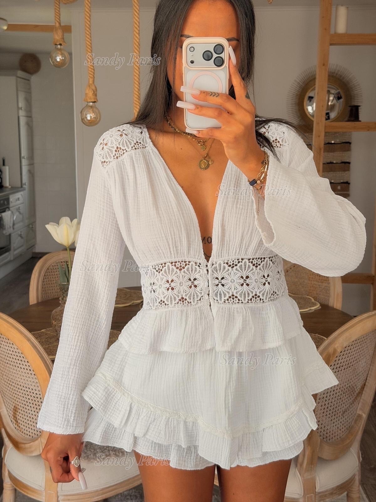 Grossista Sandy Paris - Blusa fluida con dettagli in pizzo – Stile bohémien