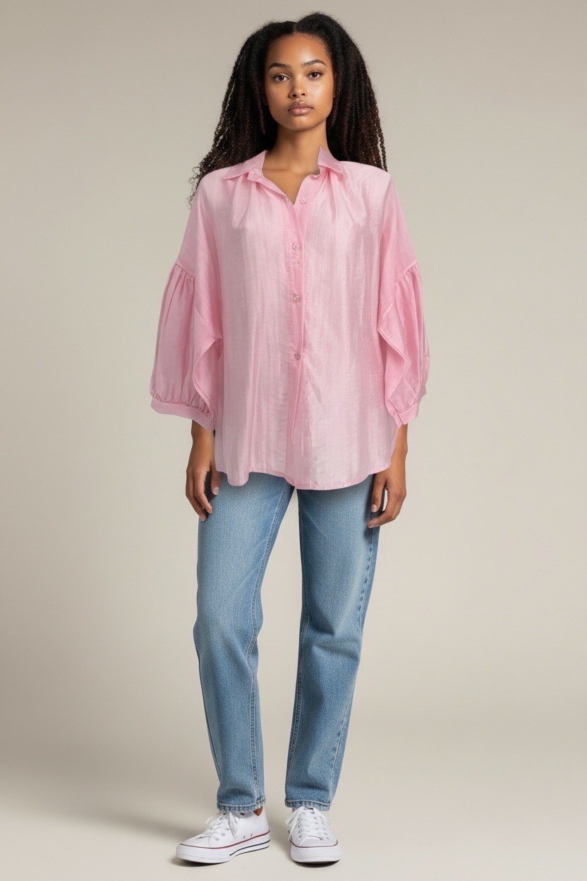 Grossista Sandy Paris - Camicia oversize fluida con maniche a sbuffo