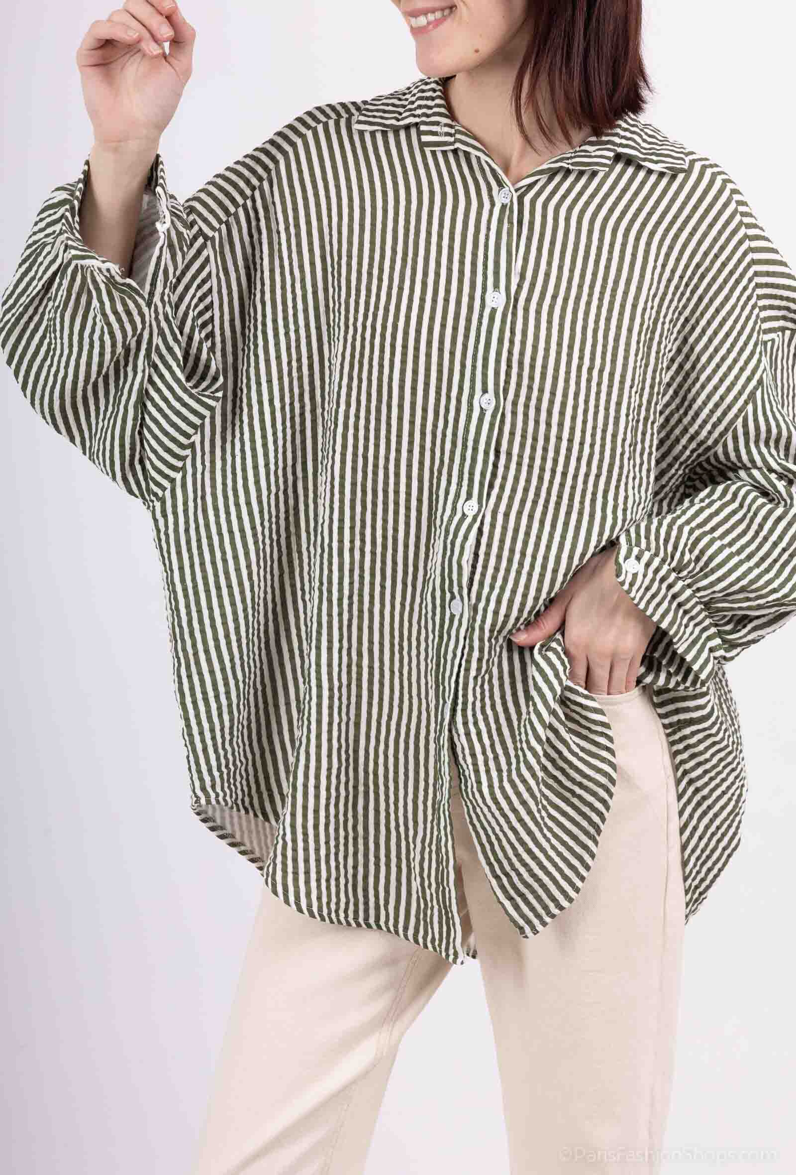 Wholesaler Sandy Paris - Oversized Striped Cotton Gauze Shirt