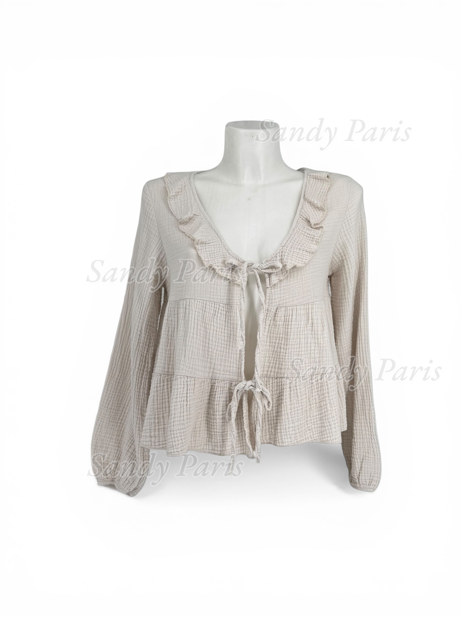 Grossista Sandy Paris - Top in garza di cotone con laccio – Colletto con volant