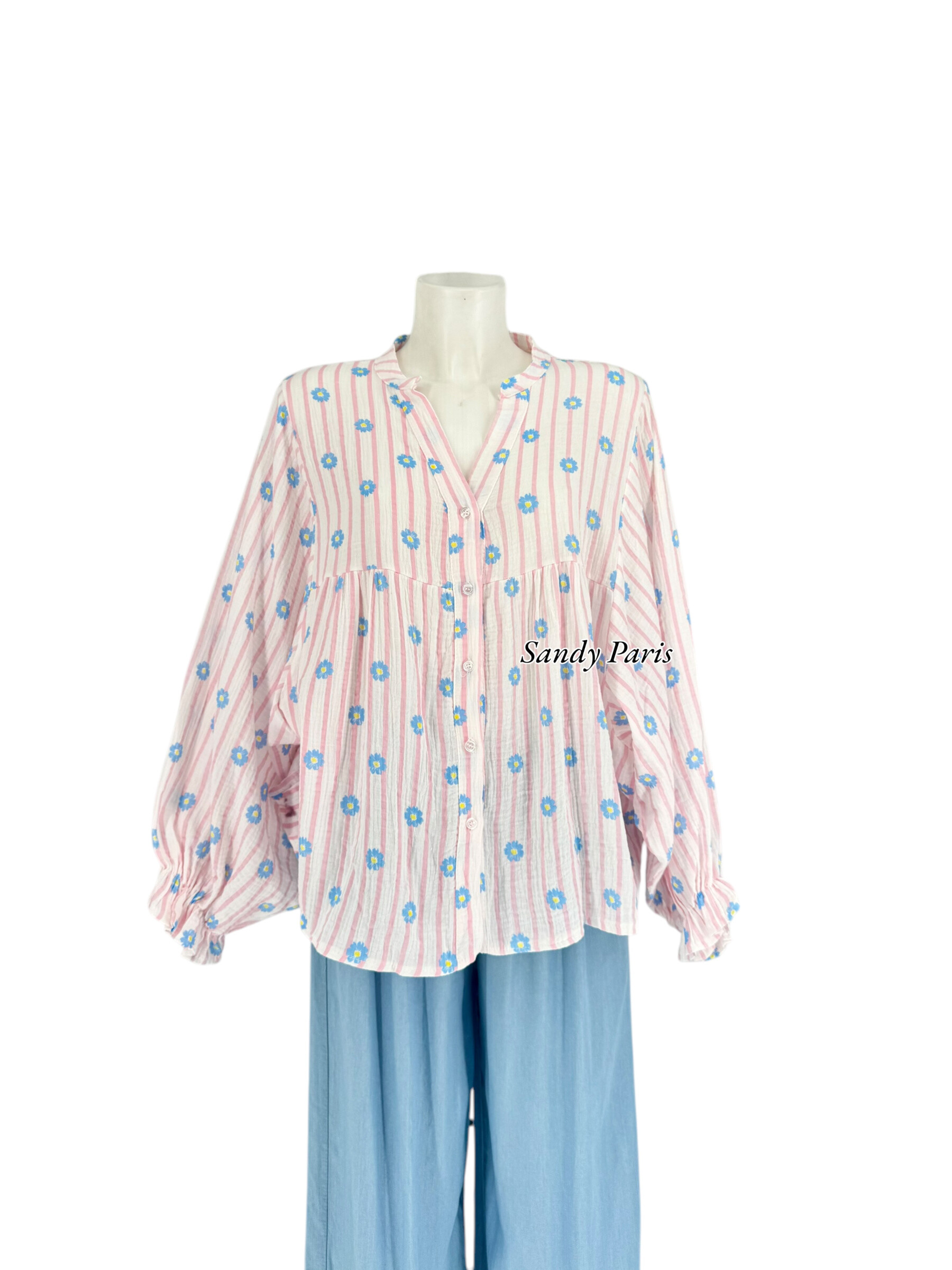 Wholesaler Sandy Paris - Bohemian shirt in cotton gauze printed flower - lightness & sweetness