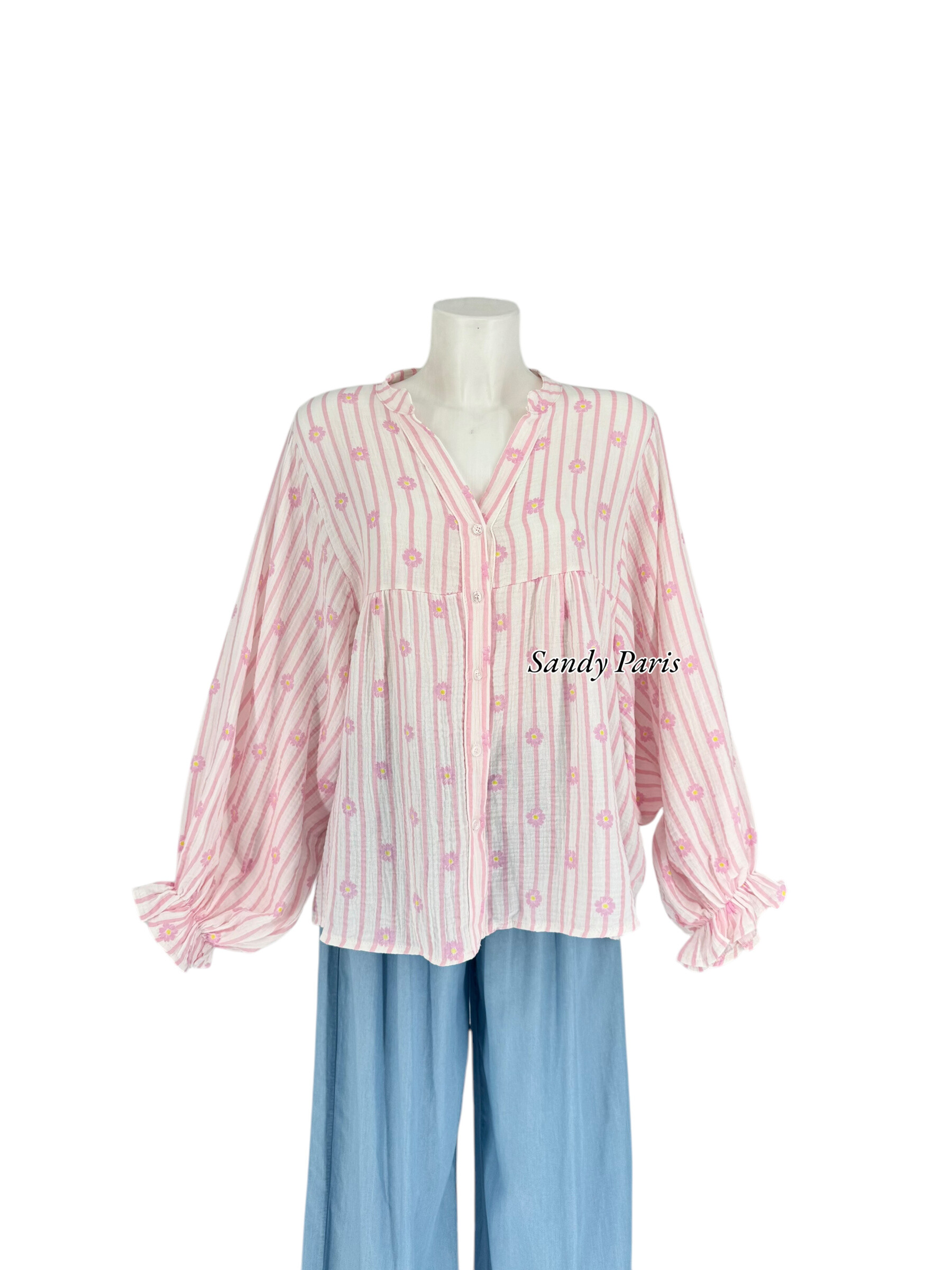 Grossiste Sandy Paris - Chemise Bohème en Coton Gaze Imprimée Fleuries– Légèreté & Douceur