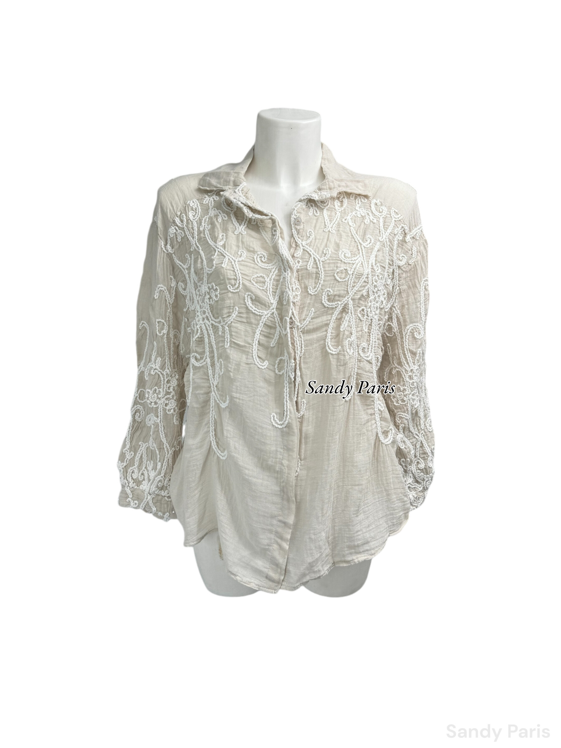 Grossiste Sandy Paris - Chemise Bohème Broderies Blanche en coton