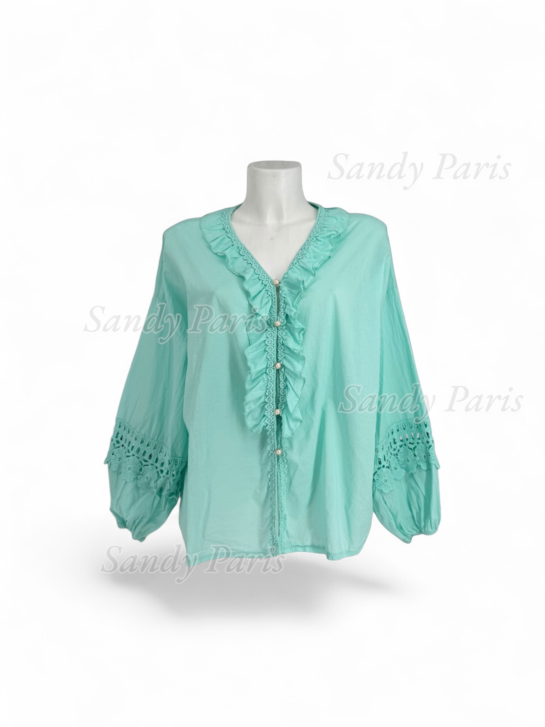 Grossista Sandy Paris - Camicia fluida con volant e dettagli in pizzo – Stile boho chic