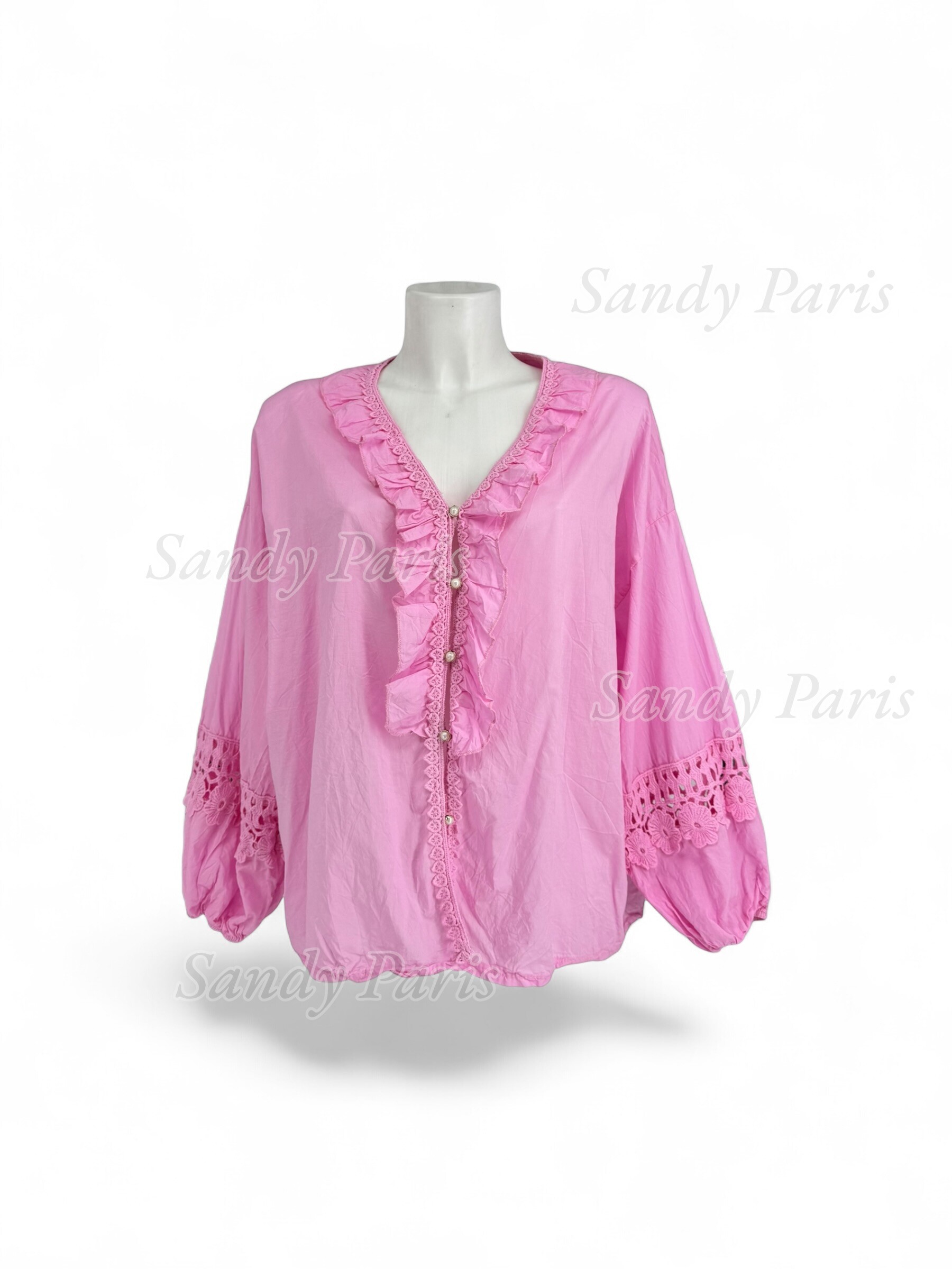 Grossista Sandy Paris - Camicia fluida con volant e dettagli in pizzo – Stile boho chic