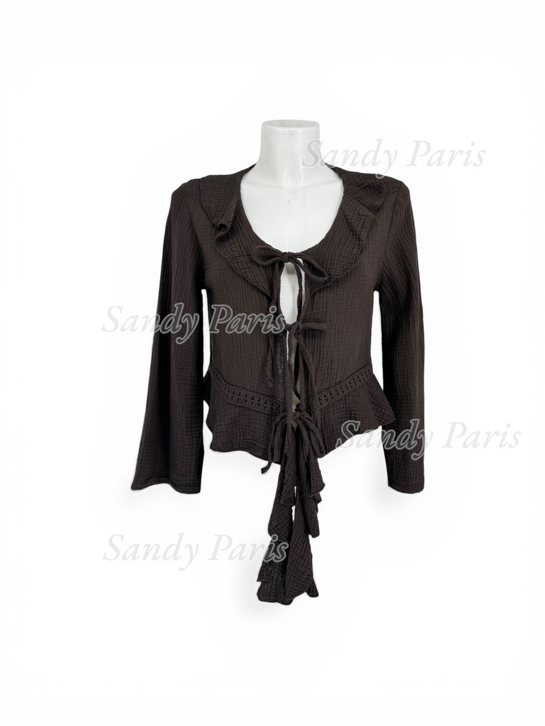 Grossista Sandy Paris - Top in garza di cotone da annodare – Colletto con volant