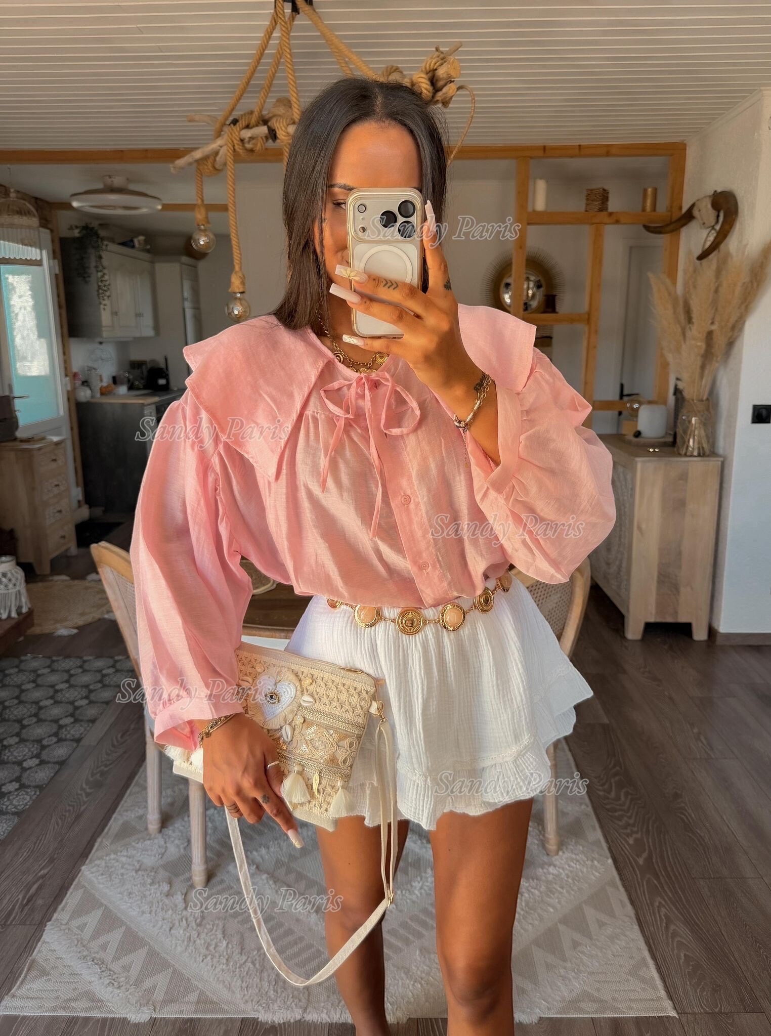 Grossista Sandy Paris - Blusa con Grande Colletto a Balze – Vestibilità Ampia