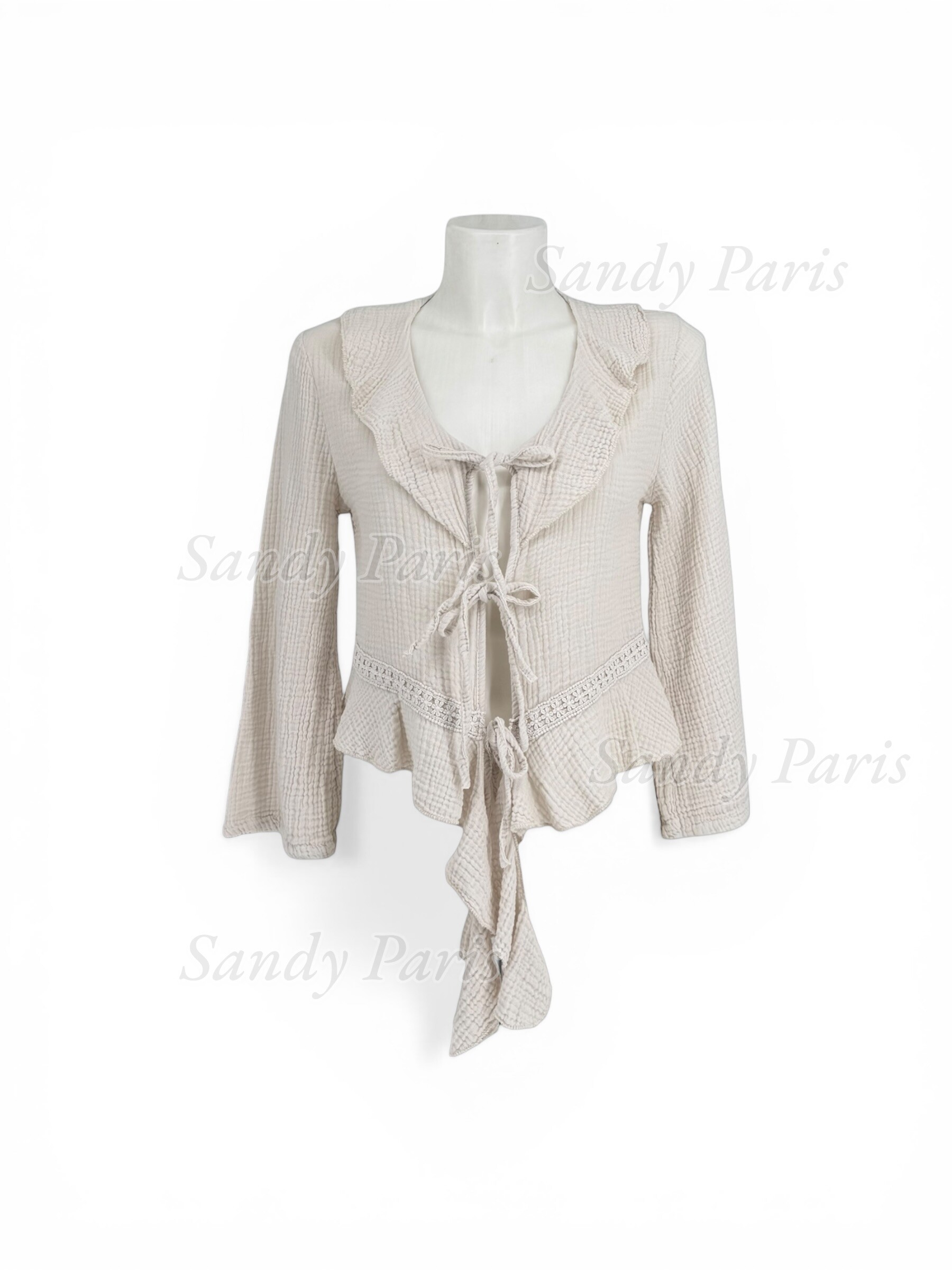Mayorista Sandy Paris - Top de gasa de algodón para atar – Cuello con volantes