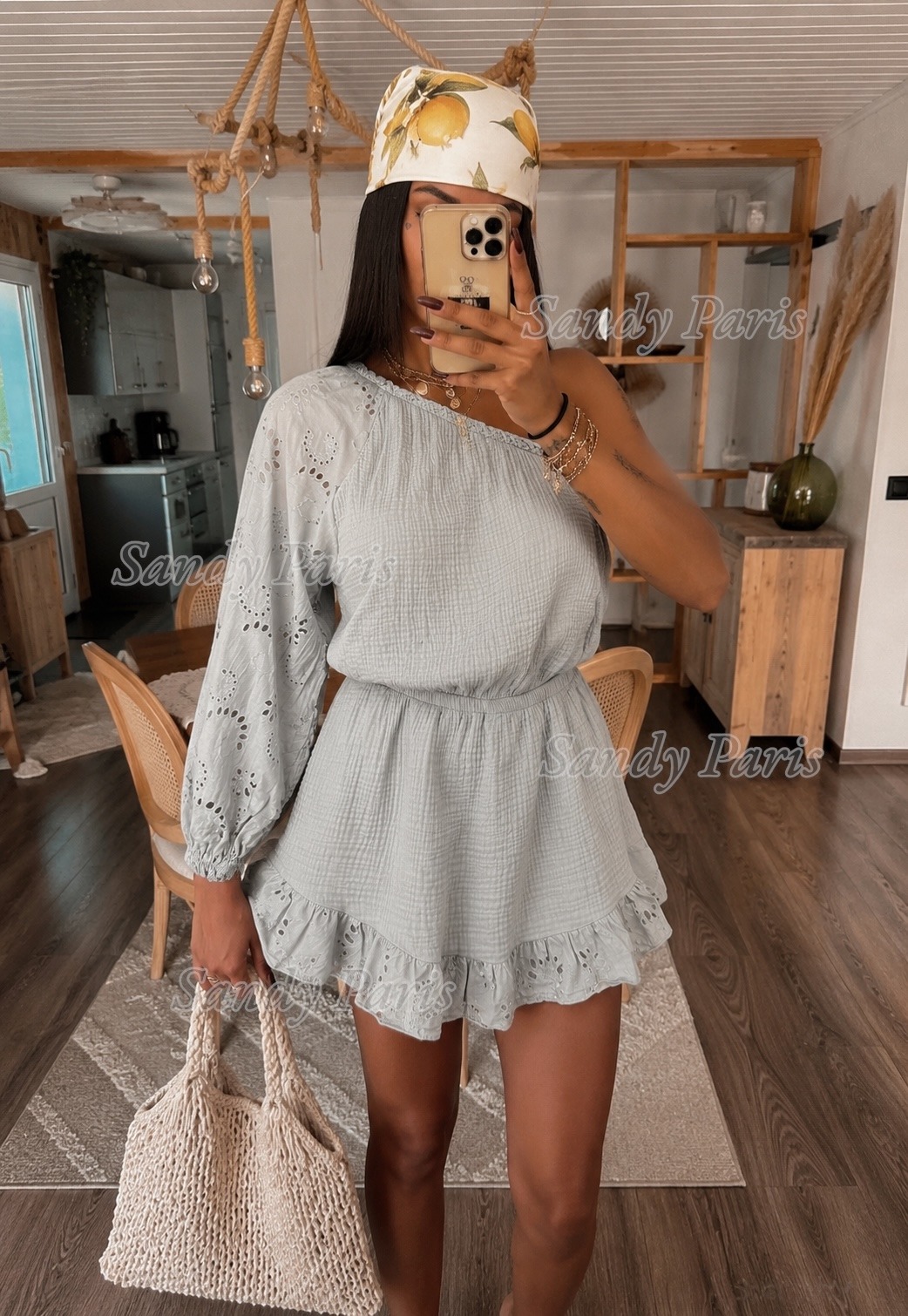 Großhändler Sandy Paris - Schulterfreier Jumpsuit aus Baumwoll-Gaze mit Stickdetails