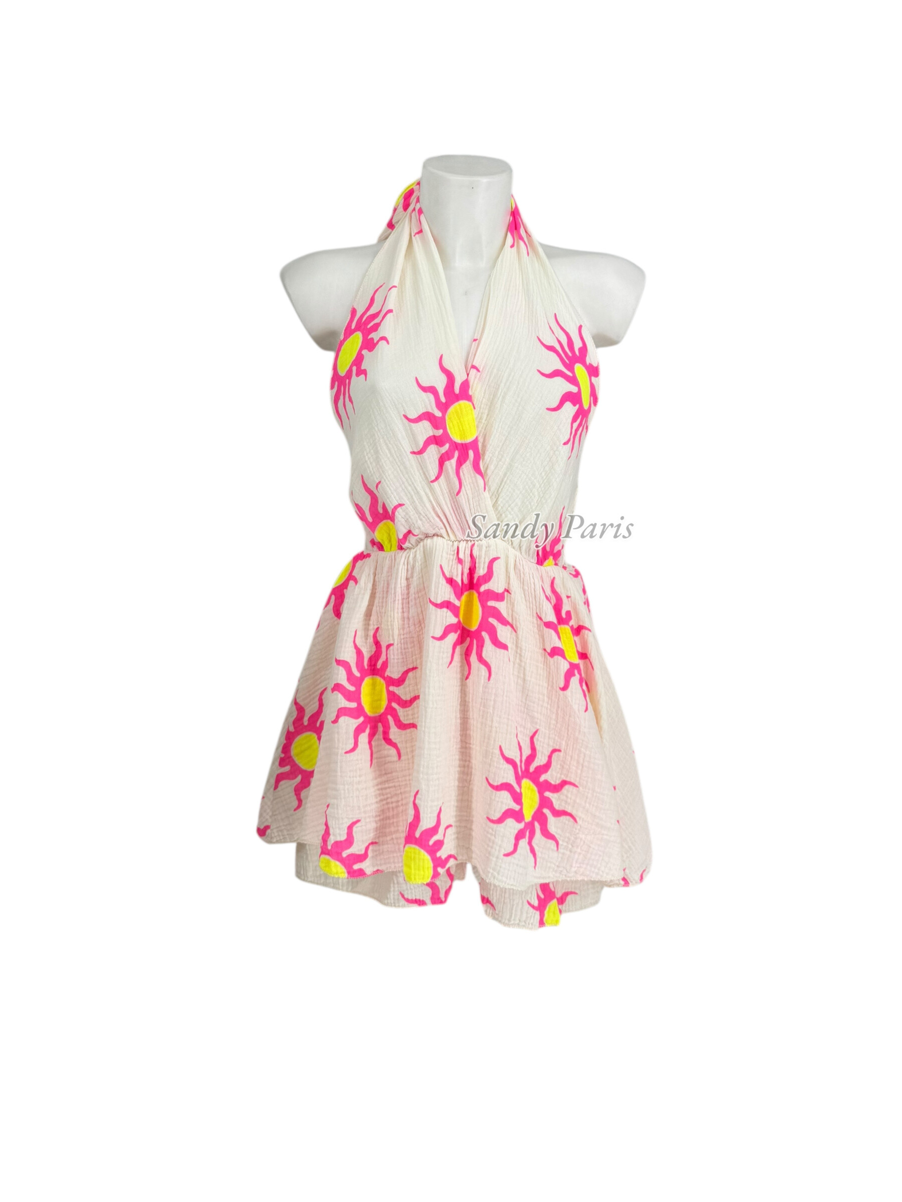 Großhändler Sandy Paris - Rückenfreier Baumwoll-Gaze-Playsuit - Sonnendruck