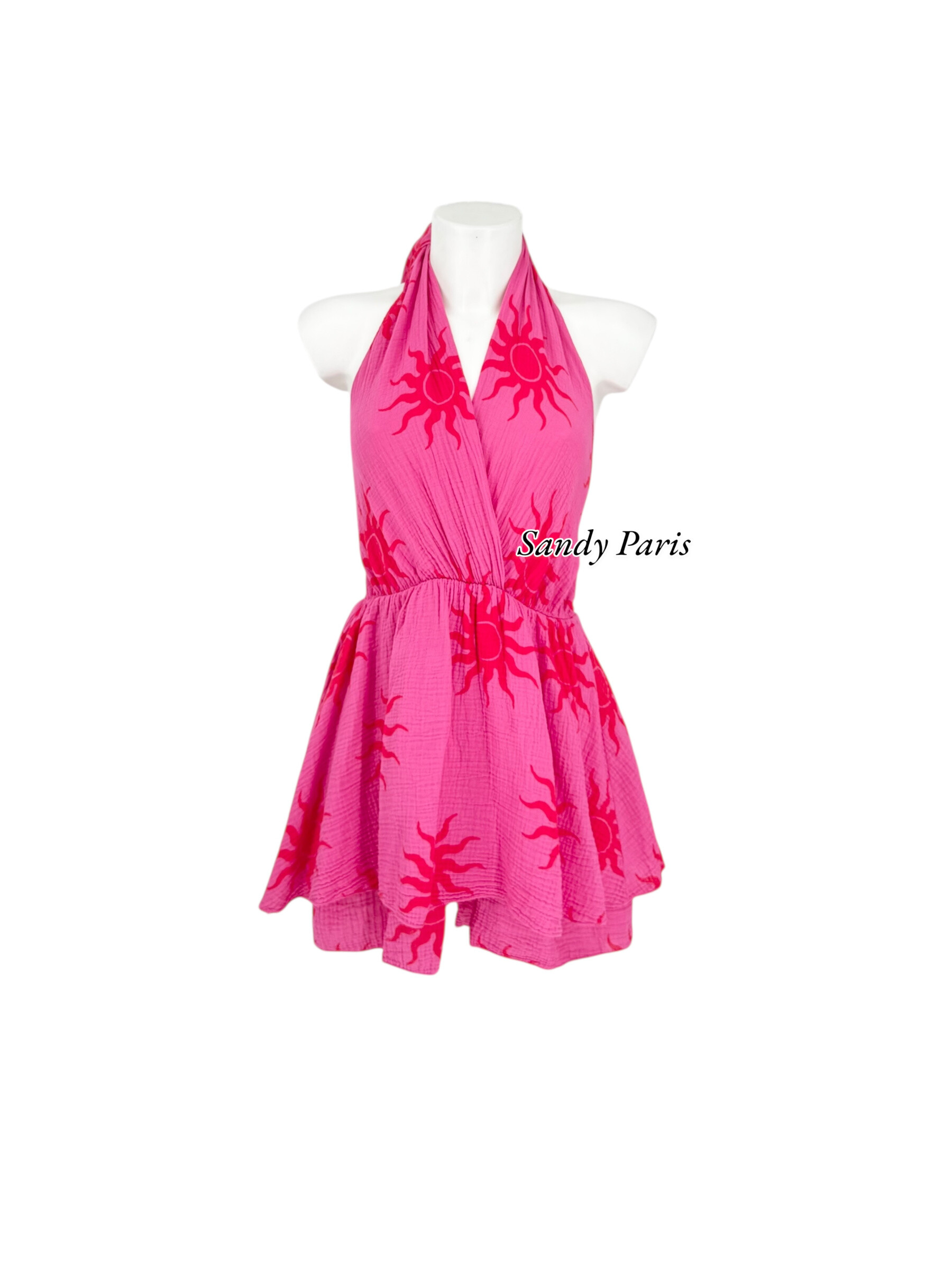Großhändler Sandy Paris - Rückenfreier Baumwoll-Gaze-Playsuit - Sonnendruck