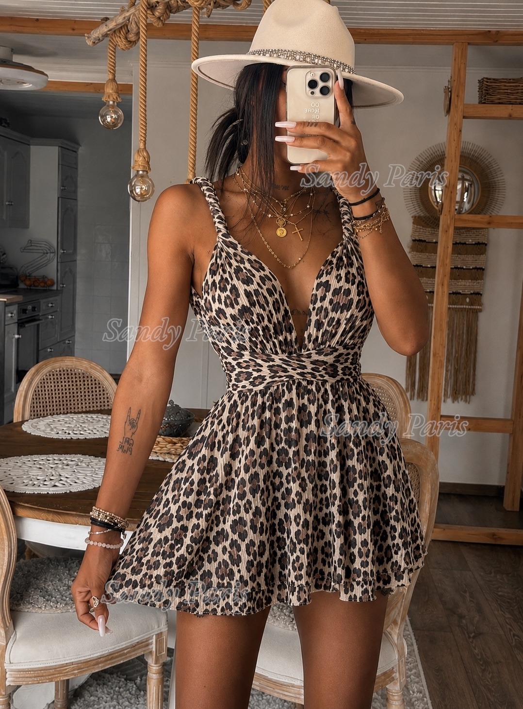 Großhändler Sandy Paris - Leopard bedruckter Baumwoll-Gaze-Overall – SAVANA
