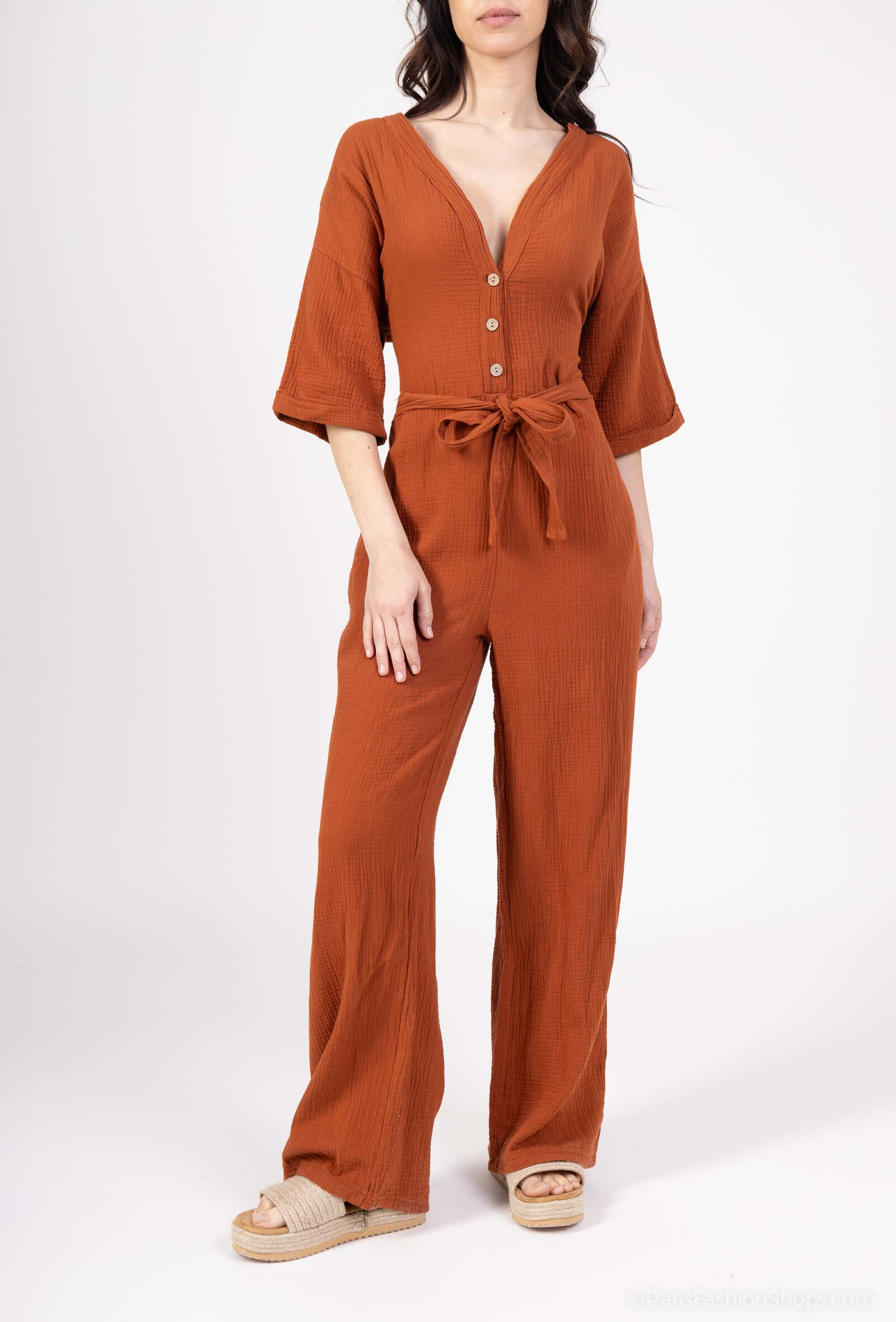 Grossista Sandy Paris - Tuta Lunga in Mussola di Cotone - Eleganza Casual