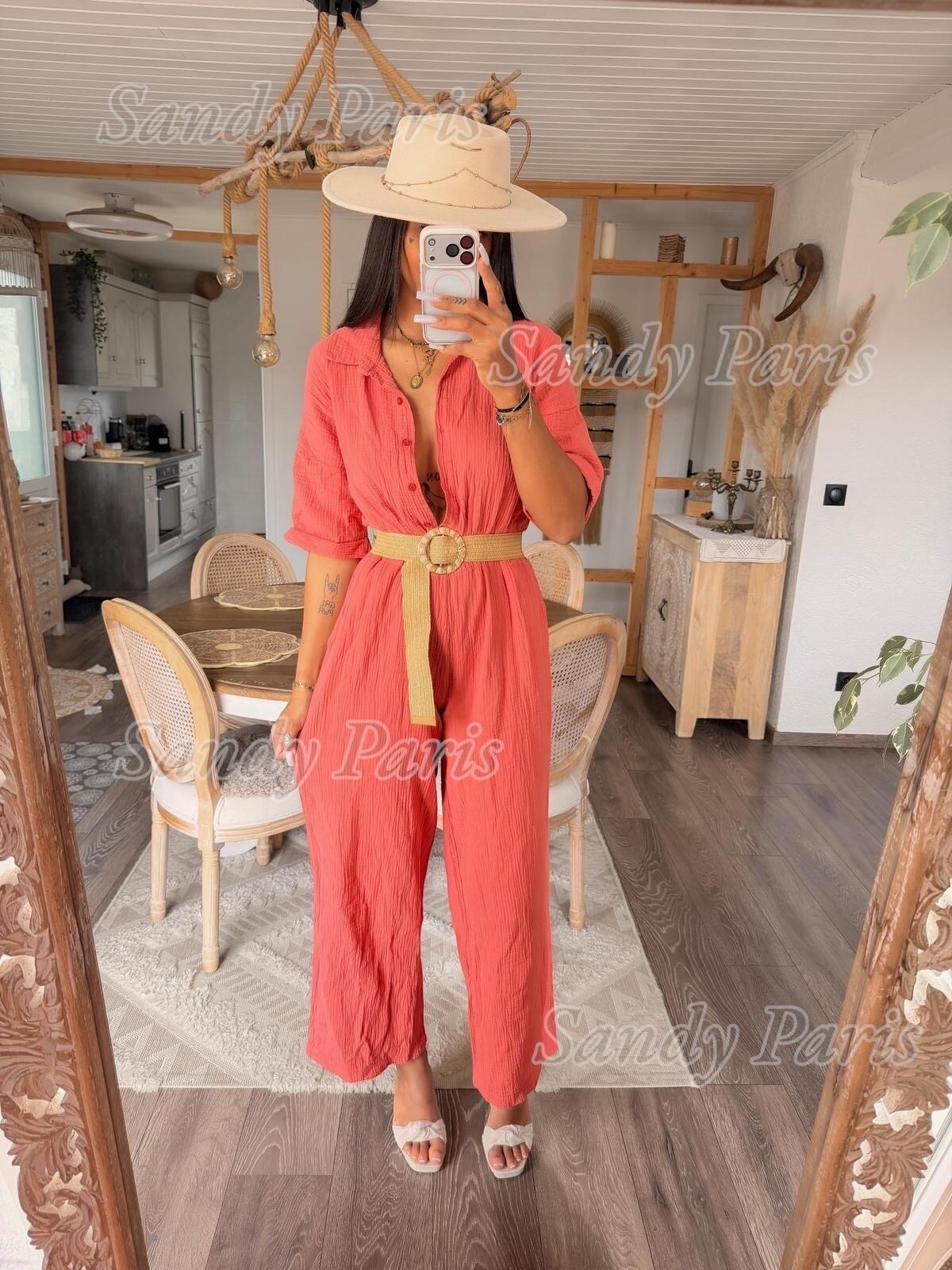 Großhändler Sandy Paris - Langer Overall aus Baumwollgaze mit Hemdkragen