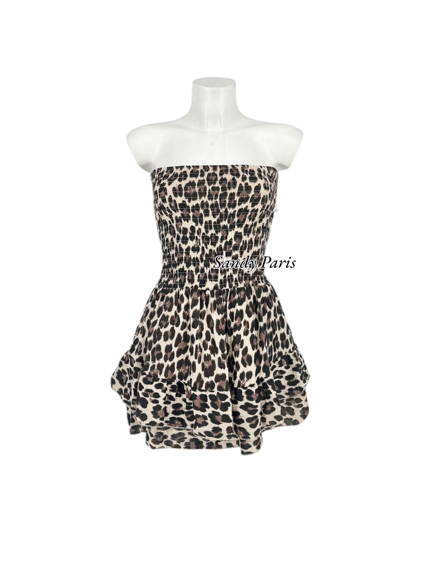 Großhändler Sandy Paris - Bustier-Overall mit Rüschen aus Leopardenmuster-Baumwollgaze
