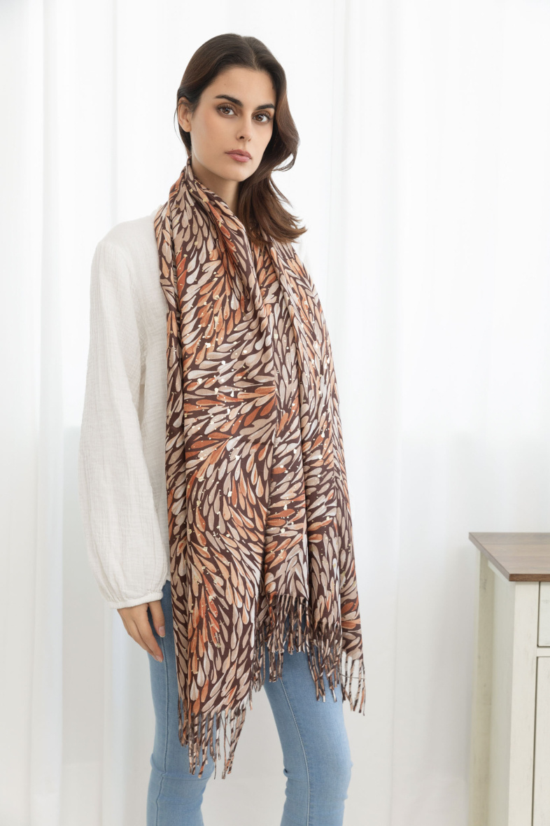 Wholesaler Sandy Paris - Gold pattern printed scarf with wool