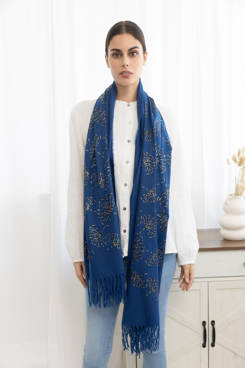 Wholesaler Sandy Paris - Gold pattern printed scarf with wool