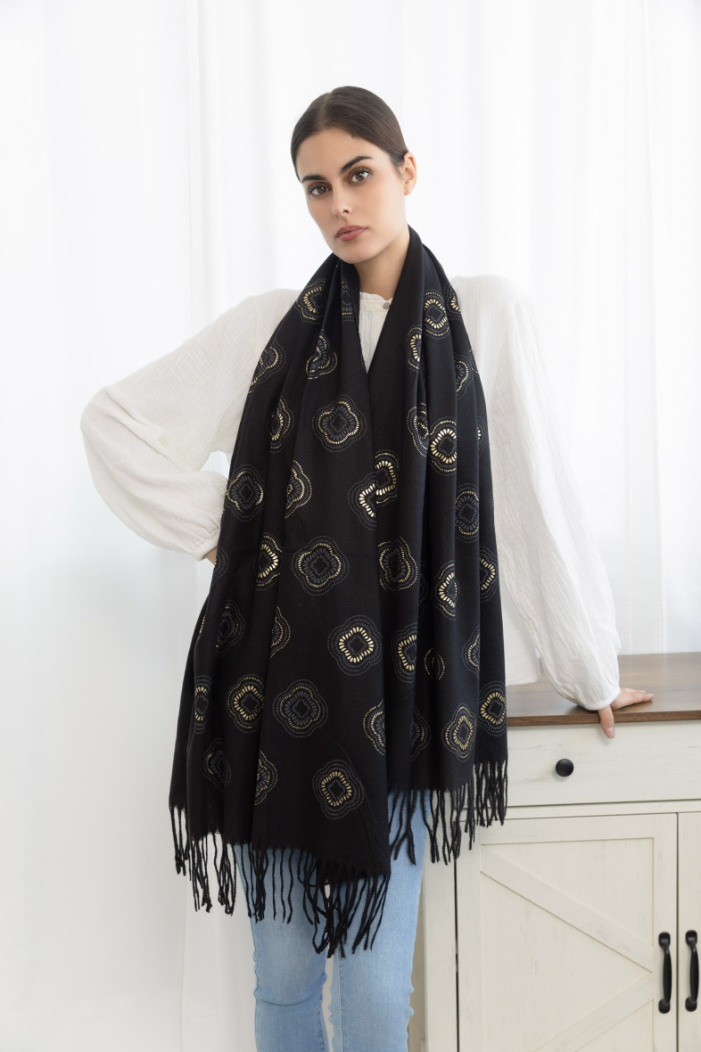 Wholesaler Sandy Paris - Gold pattern printed scarf with wool
