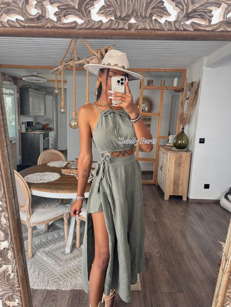 Wholesaler Sandy Paris - Cotton gauze top and wrap skirt set