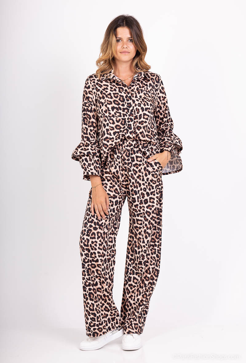 Mayorista Sandy Paris - Conjunto blusa y pantalón leopardo manga acampanada