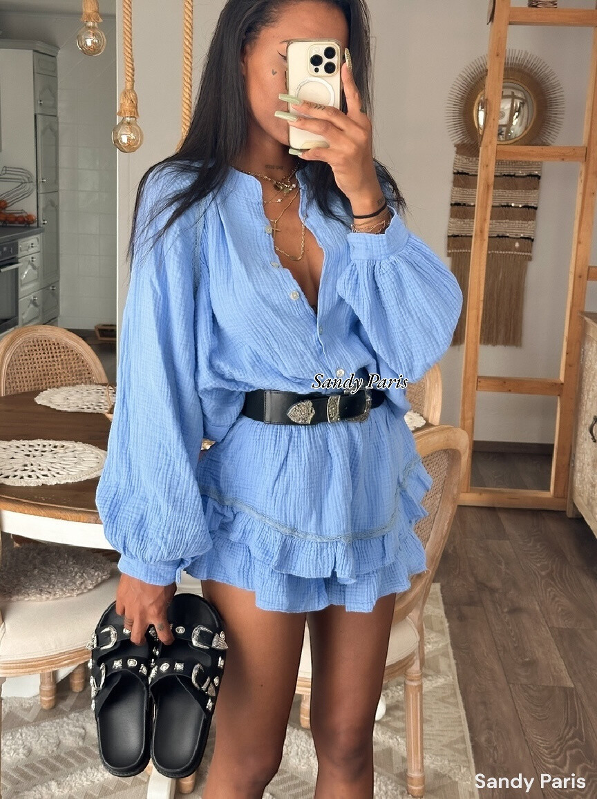Großhändler Sandy Paris - Bluse Bluse -Lebensmittelhülle und Baumwollgaze -Rock