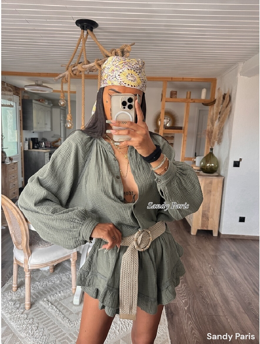 Wholesaler Sandy Paris - Blouse Blouse Food sleeve and cotton gauze skirt