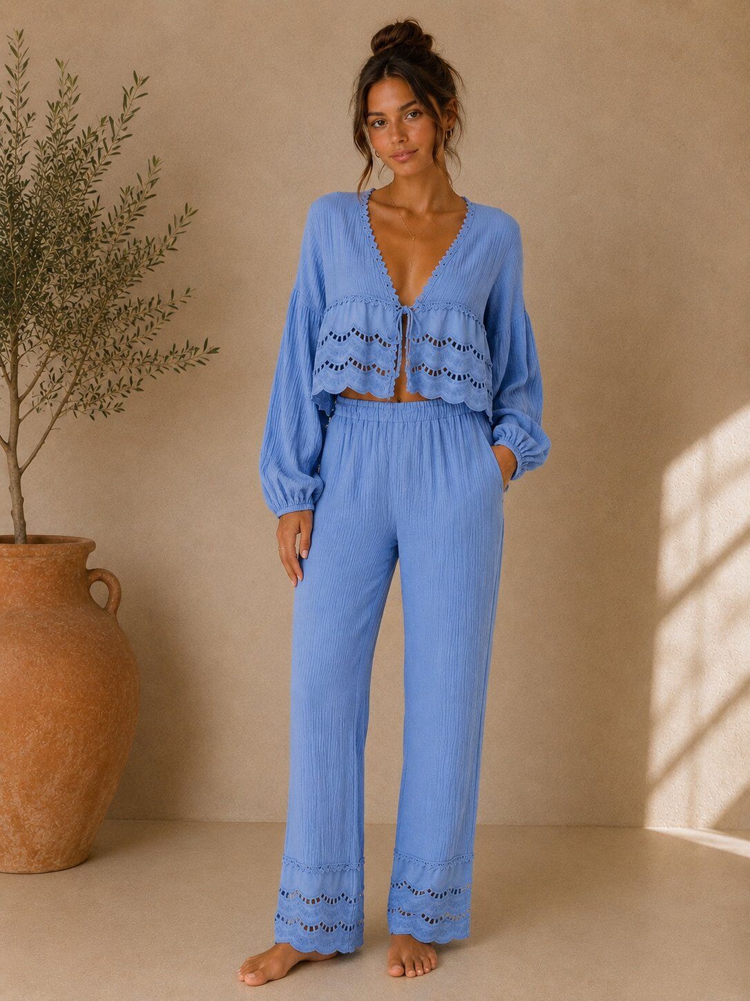 Großhändler Sandy Paris - Baumwoll-Gaze-Set mit Spitze