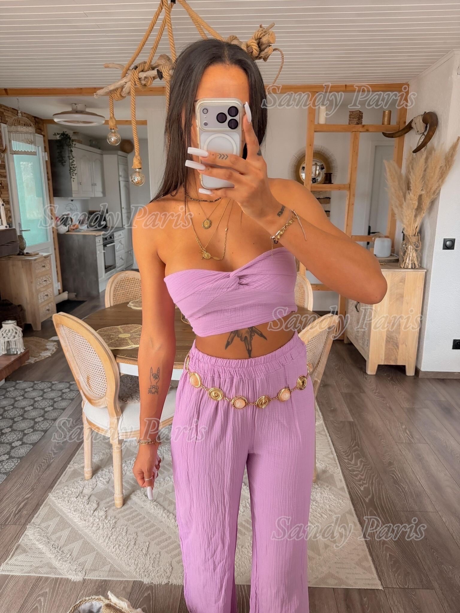 Grossista Sandy Paris - Completo Bandeau e Pantaloni Larghi in Garza di Cotone – Eleganza Casual