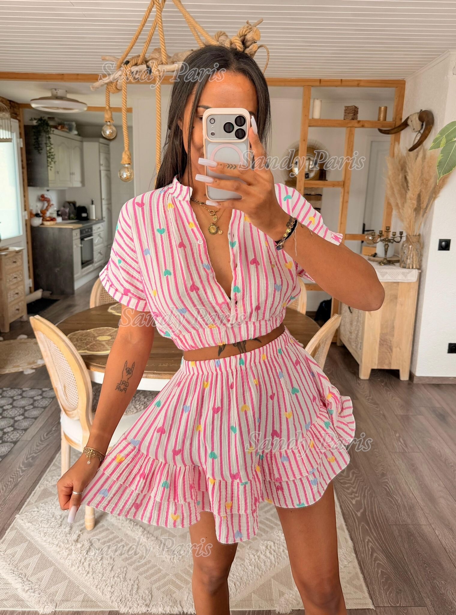 Mayorista Sandy Paris - Conjunto de camisa y falda de gasa de algodón