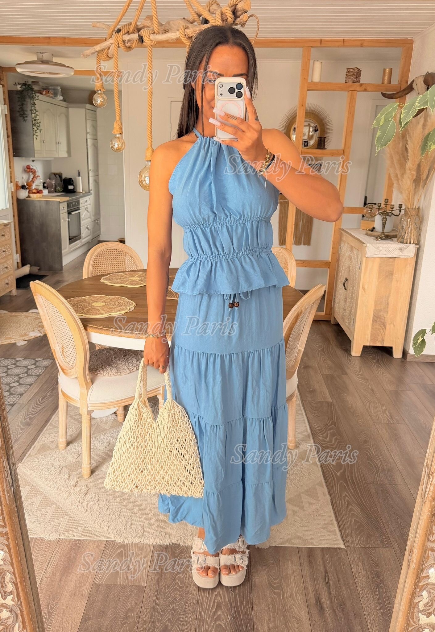 Grossista Sandy Paris - Completo con top arricciato e gonna lunga con volant