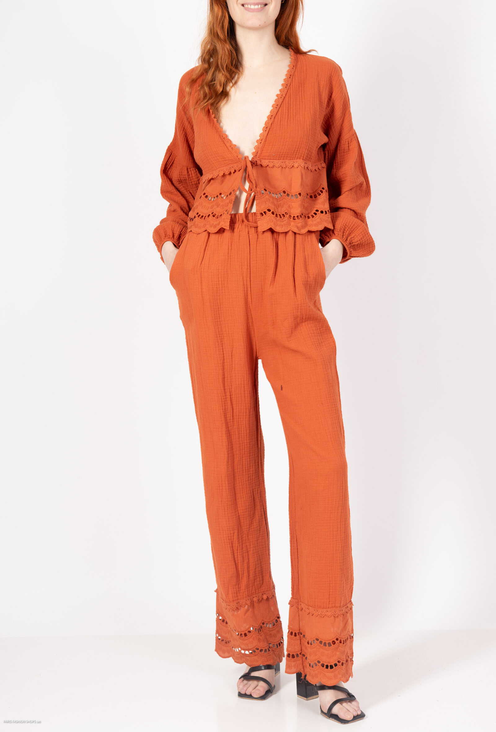 Grossiste Sandy Paris - Ensemble en Coton Gaze avec Dentelle
