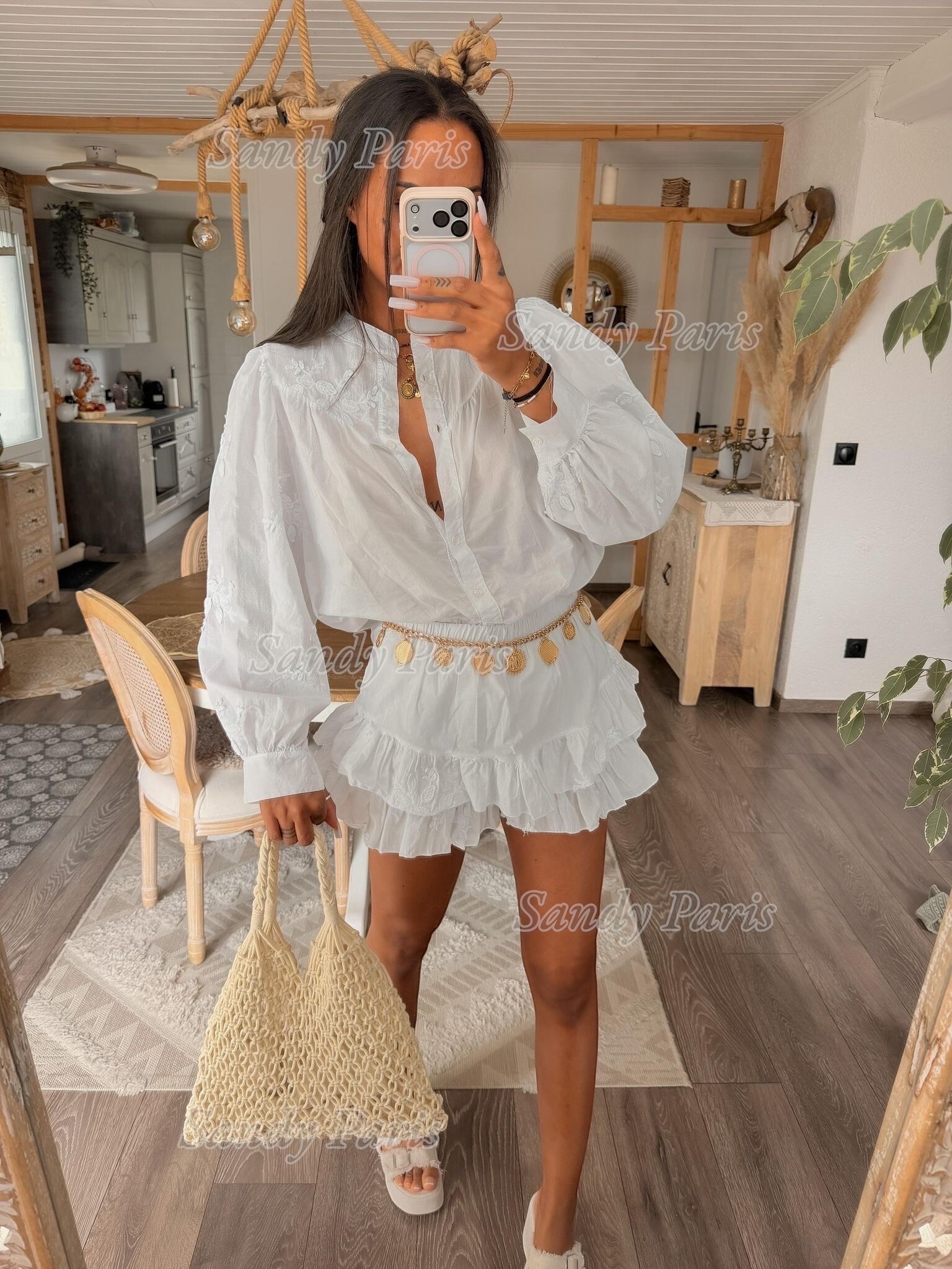 Grossista Sandy Paris - Completo Blusa Ricamata e Gonna-Pantalone con Volant – Stile Romantico