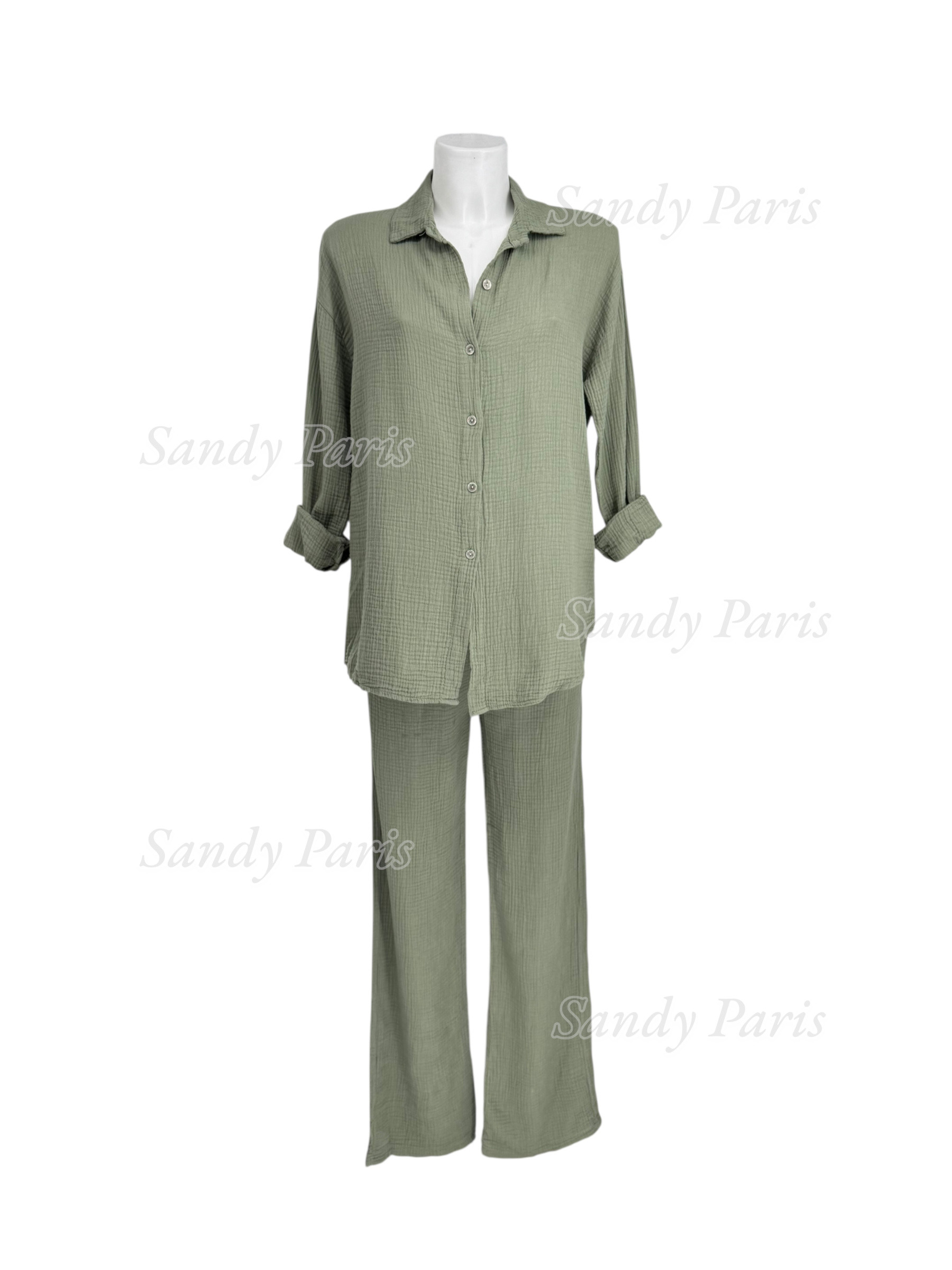 Grossista Sandy Paris - Completo in garza di cotone – Camicia e pantaloni fluidi