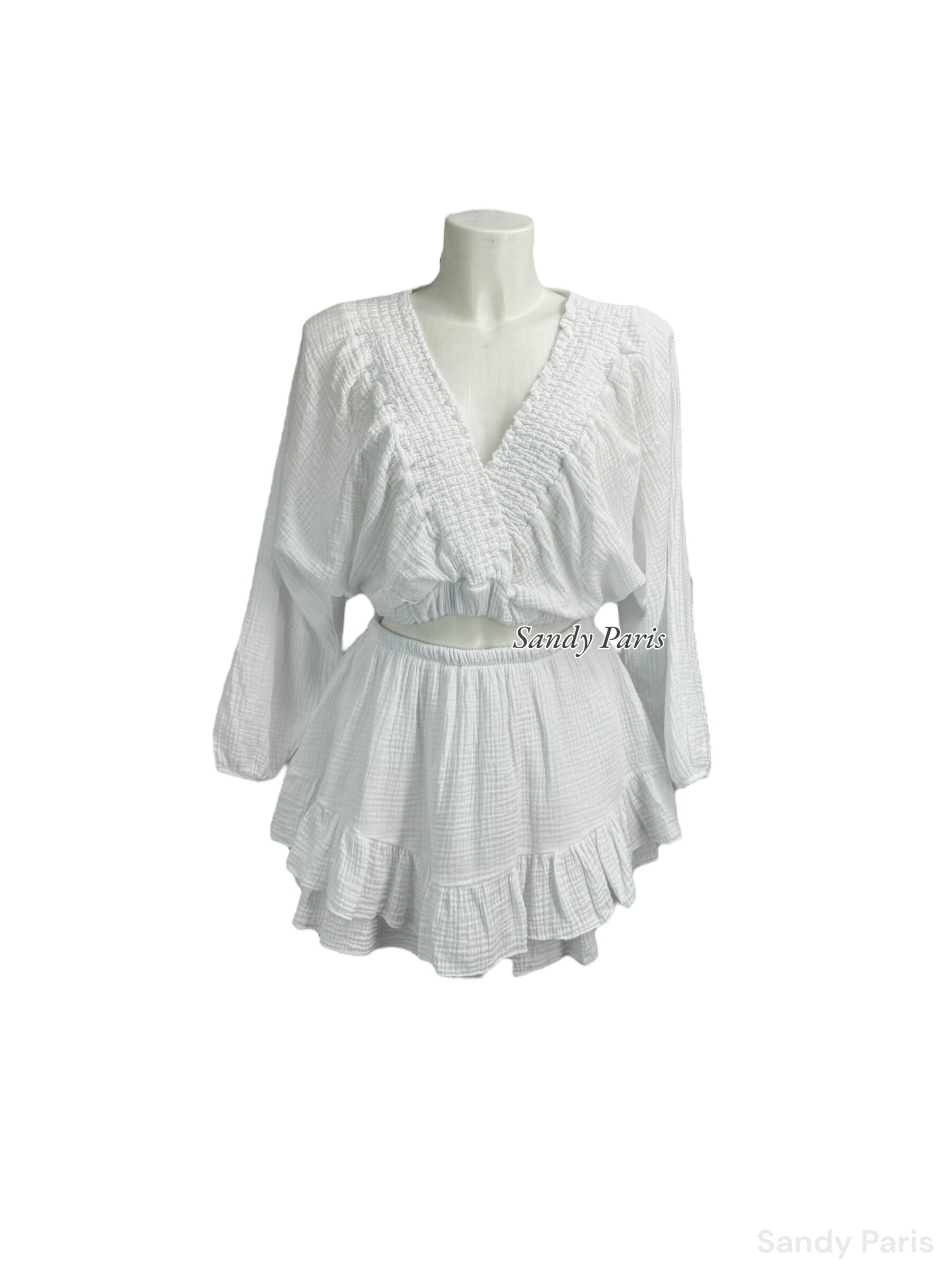 Grossiste Sandy Paris - Ensemble top et jupe-short en coton gaze