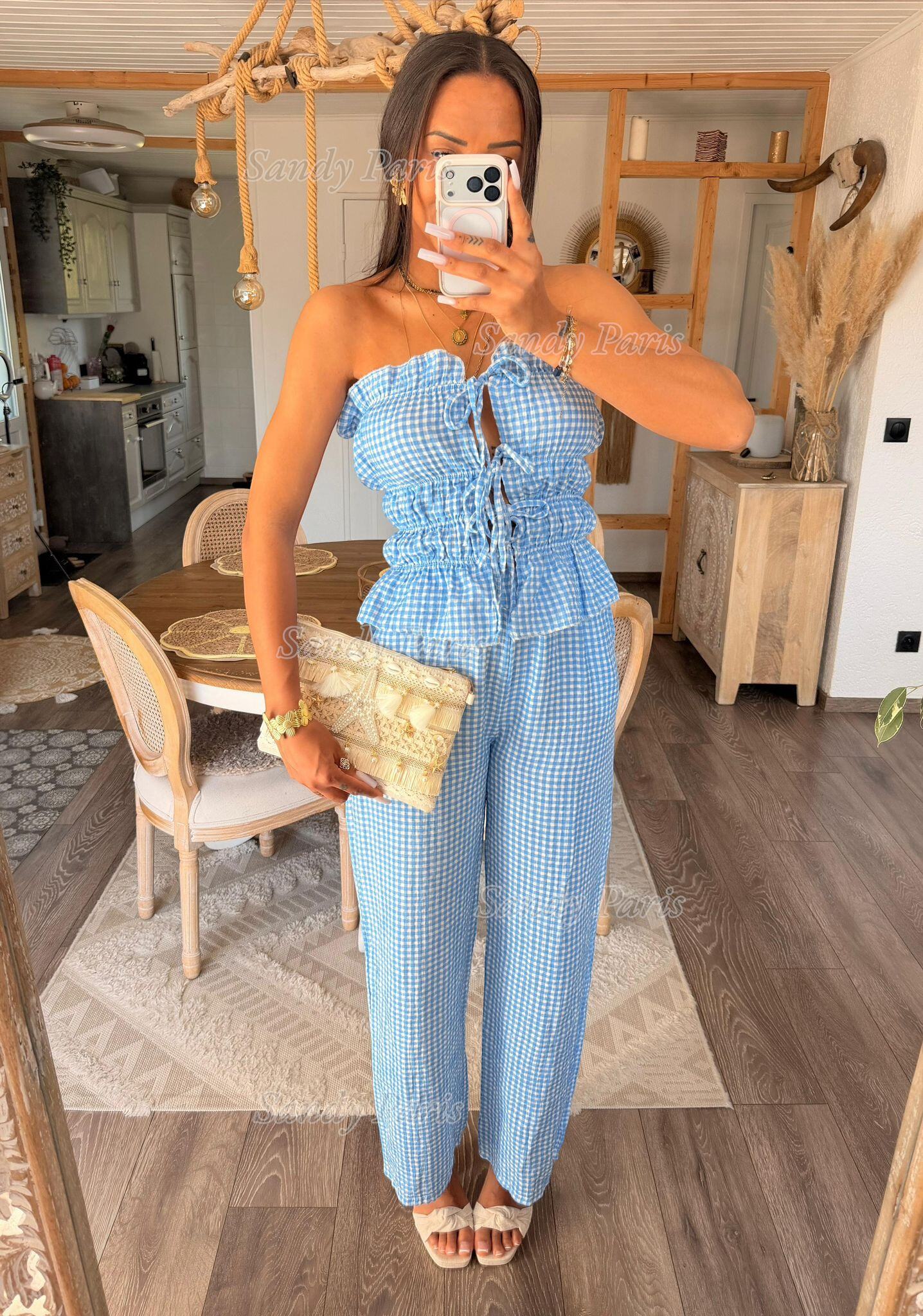 Mayorista Sandy Paris - Conjunto de Top Bustier y Pantalón Vichy – Estilo Veraniego Chic