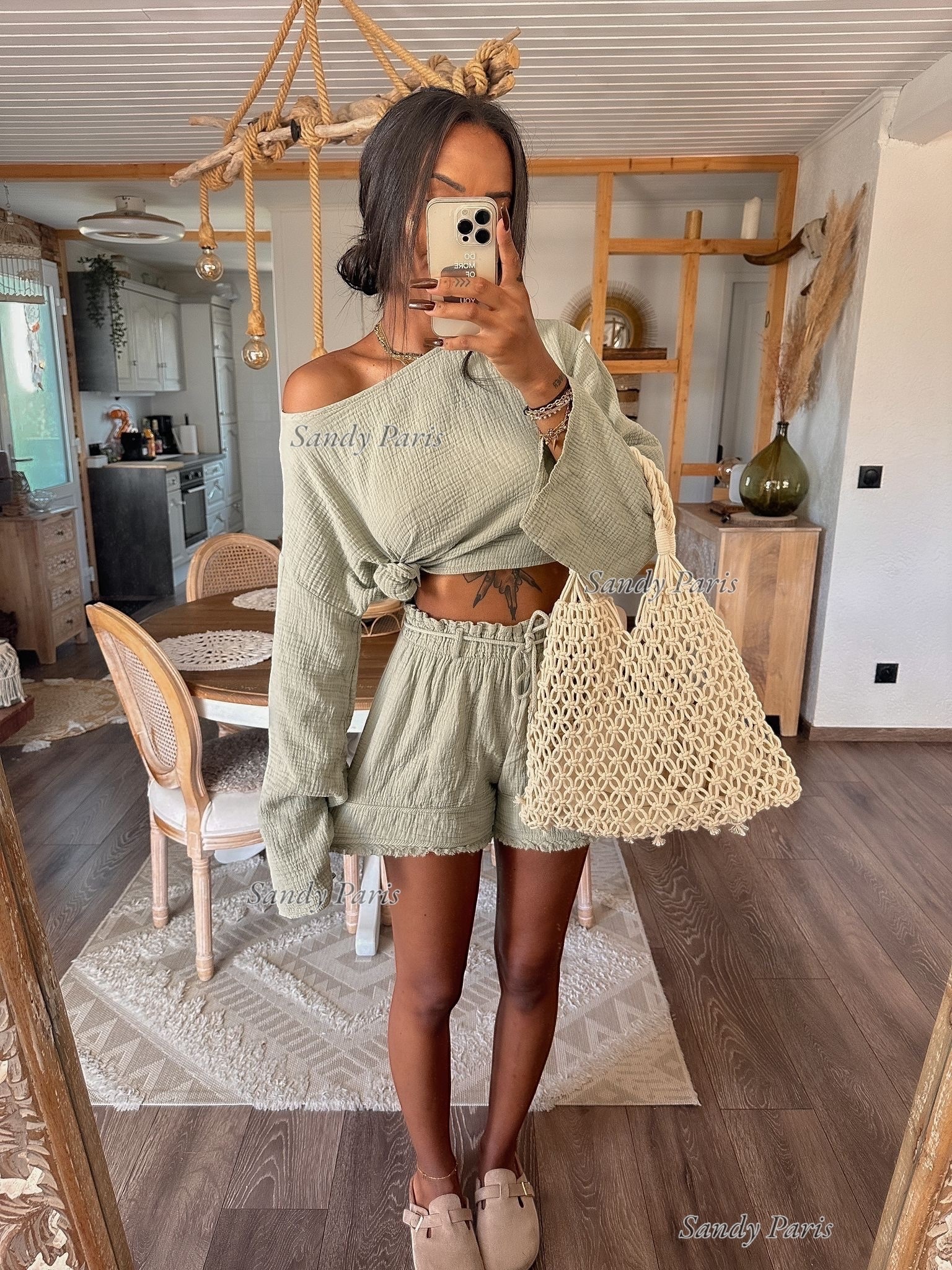 Mayorista Sandy Paris - Conjunto de algodón gasa – Top de manga larga y short