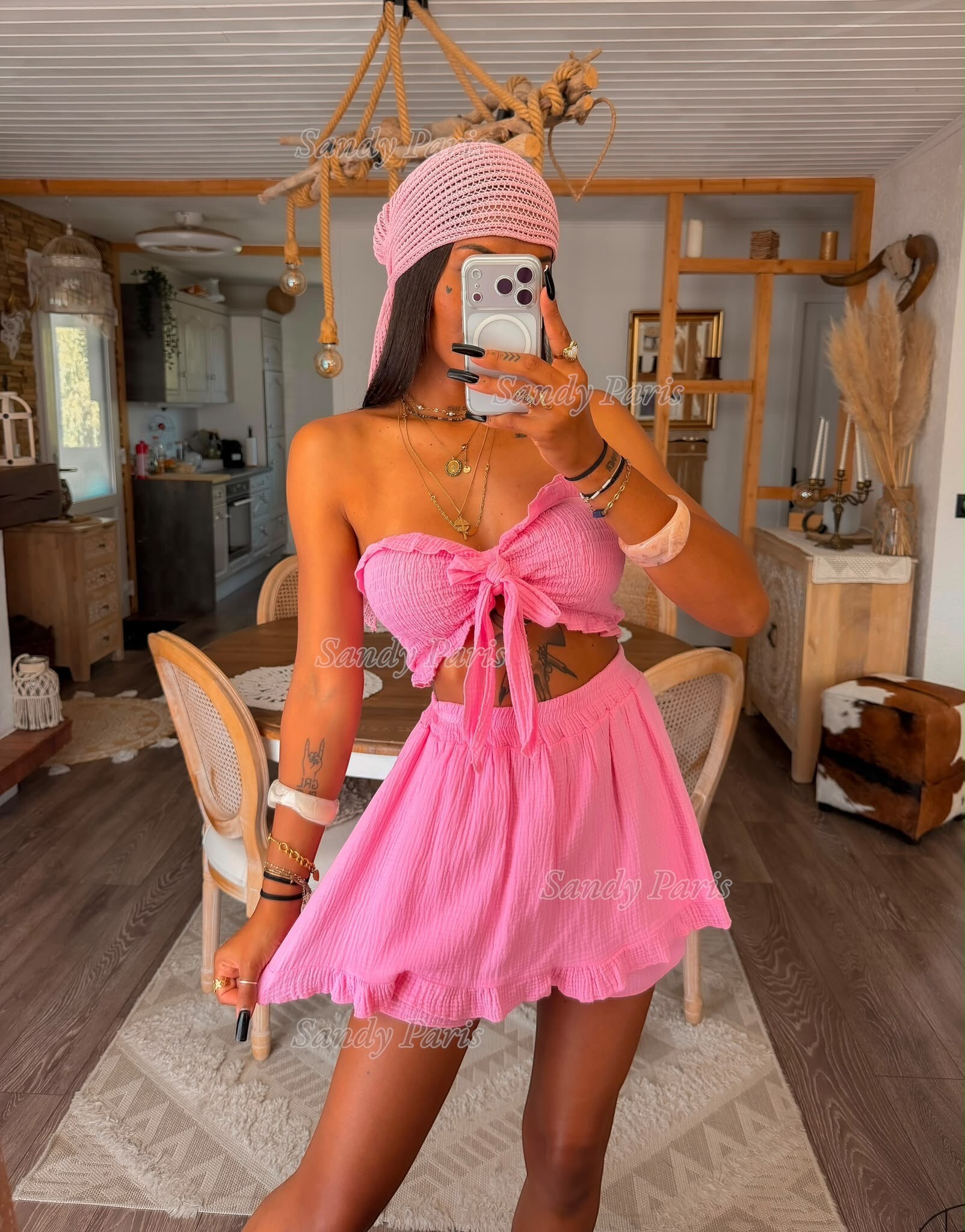 Großhändler Sandy Paris - Set aus Baumwollgaze mit geknotetem Bandeau und Skort - Sommerlicher und Boho-Look