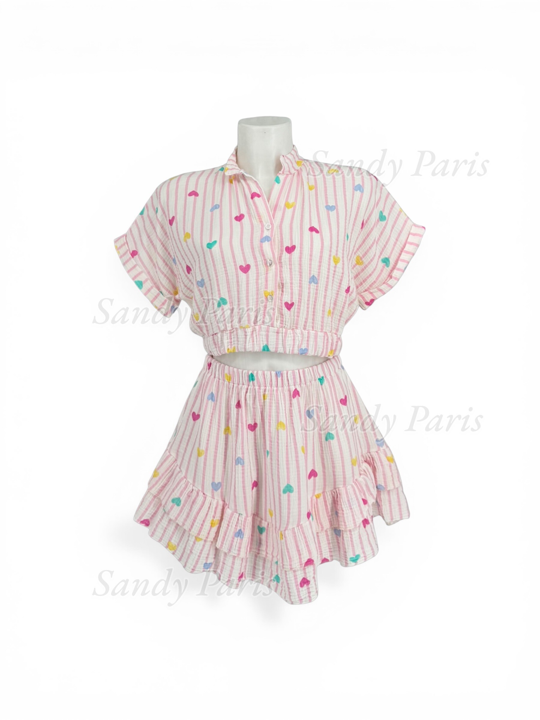 Mayorista Sandy Paris - Conjunto de camisa y falda de gasa de algodón – Look fresco y a la moda