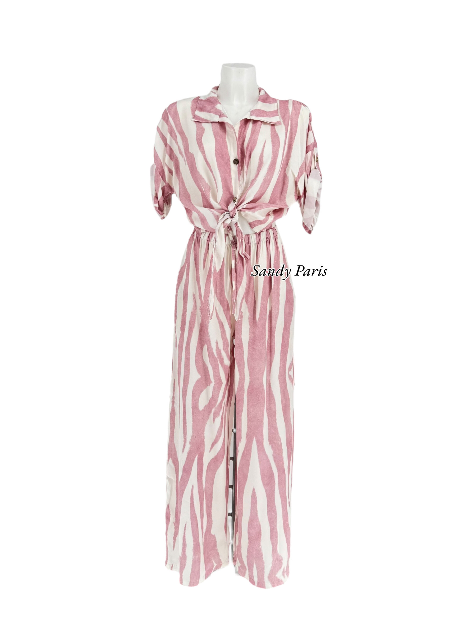 Wholesaler Sandy Paris - Tied shirt and pants - zebra print