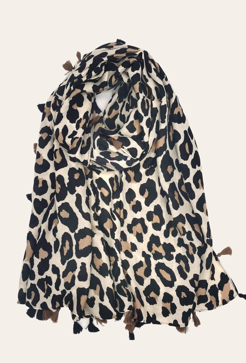 Grossiste Sandy Paris - Foulard imprime avec pompons